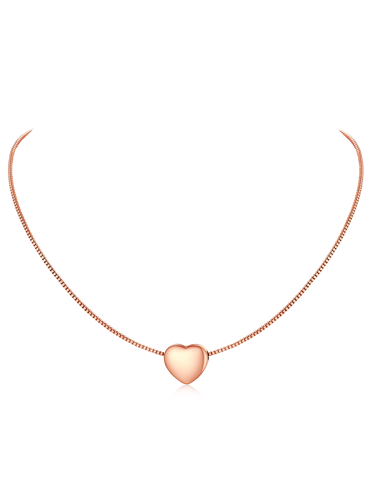 Tiny Heart Pendant Box Chain Necklace in Rose Gold Plated