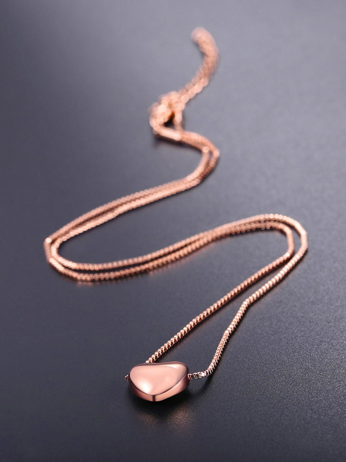 Tiny Heart Pendant Box Chain Necklace in Rose Gold Plated