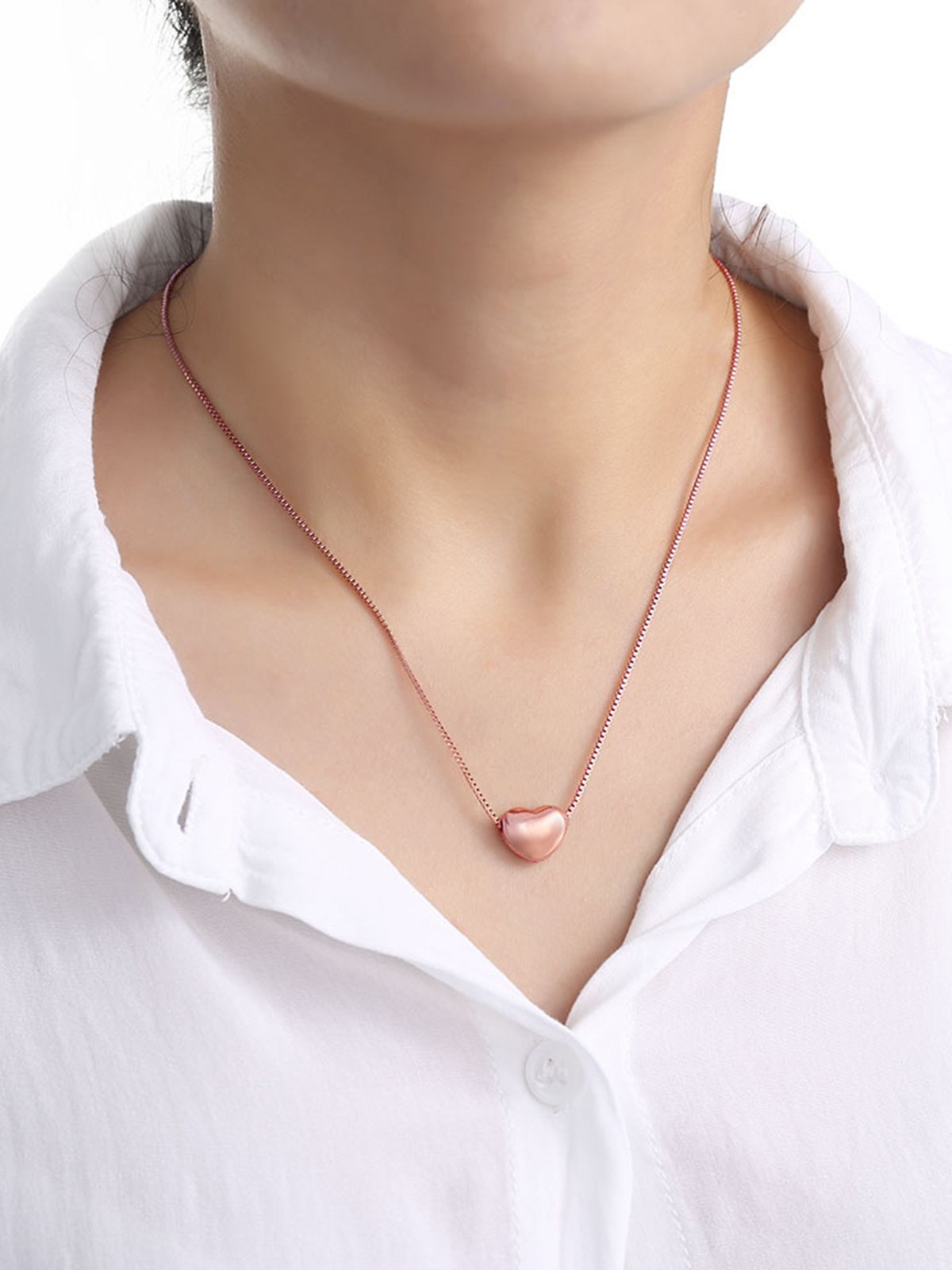Tiny Heart Pendant Box Chain Necklace in Rose Gold Plated