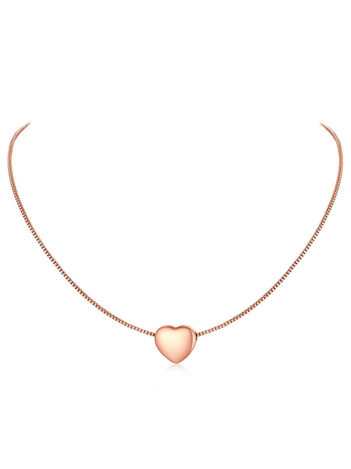 Tiny Heart Pendant Box Chain Necklace in Rose Gold Plated