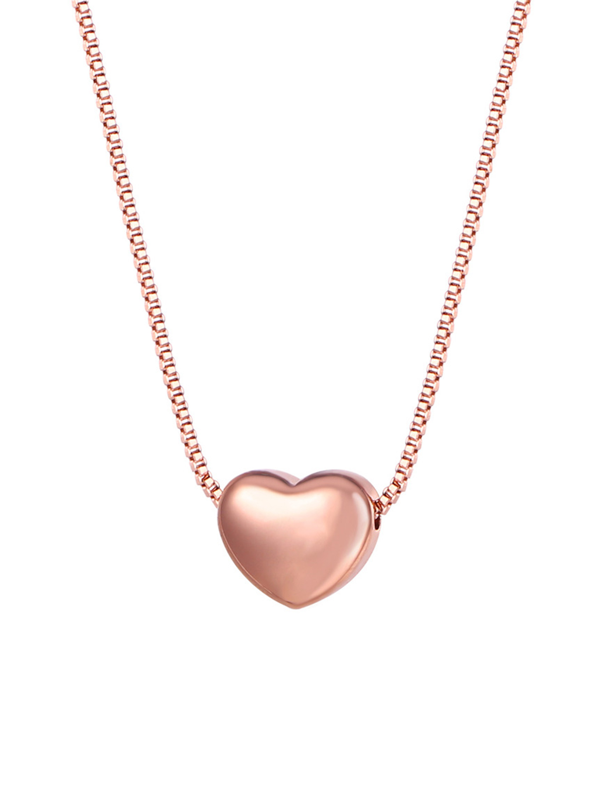 Tiny Heart Pendant Box Chain Necklace in Rose Gold Plated