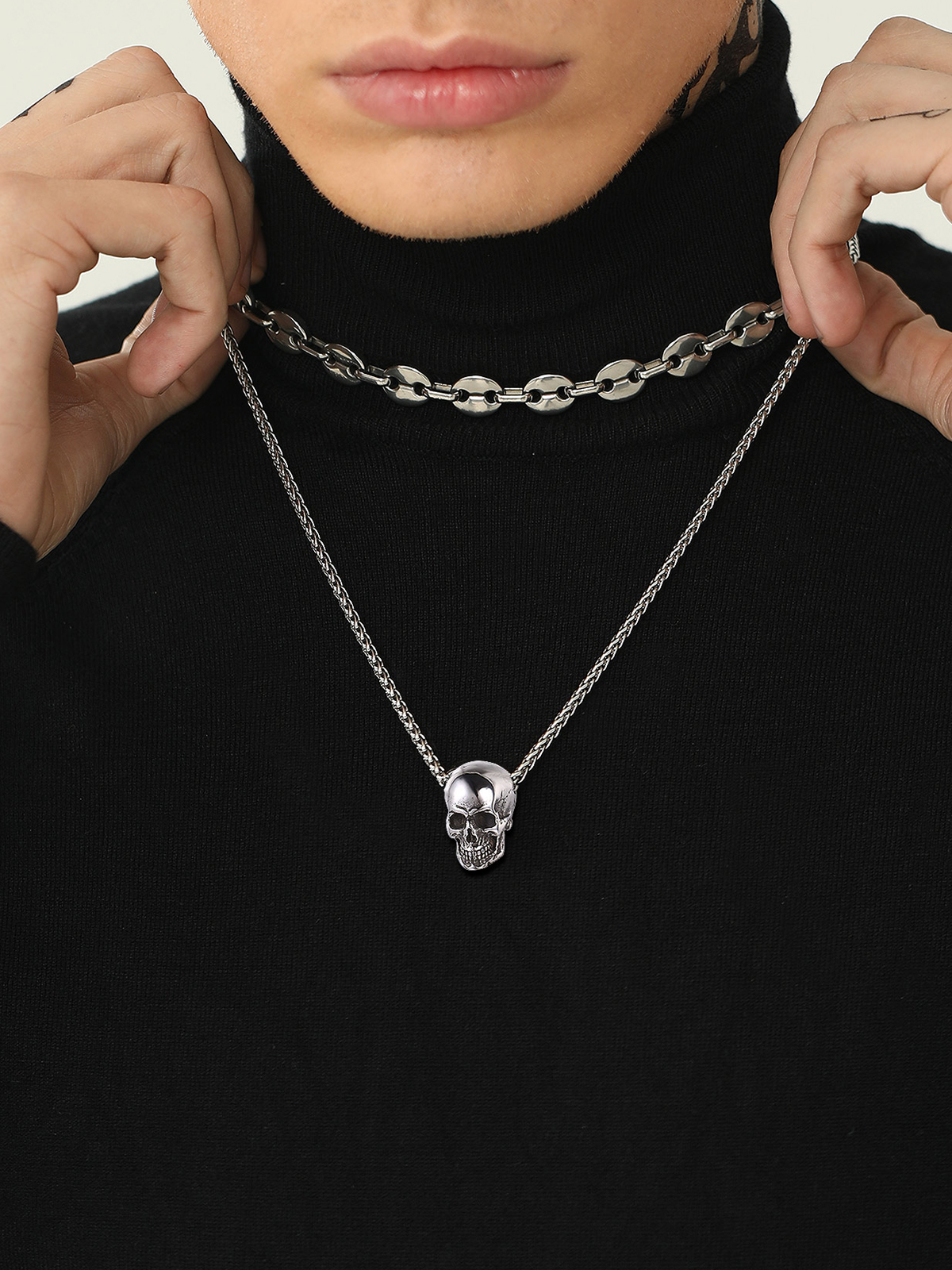 Antique Skull Pendant Punk Gothic Necklace in Stainless