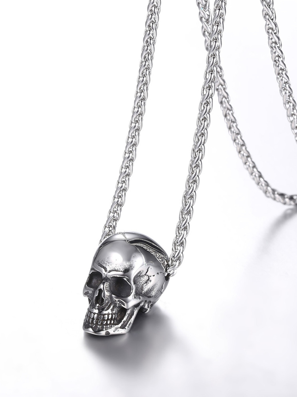Antique Skull Pendant Punk Gothic Necklace in Stainless
