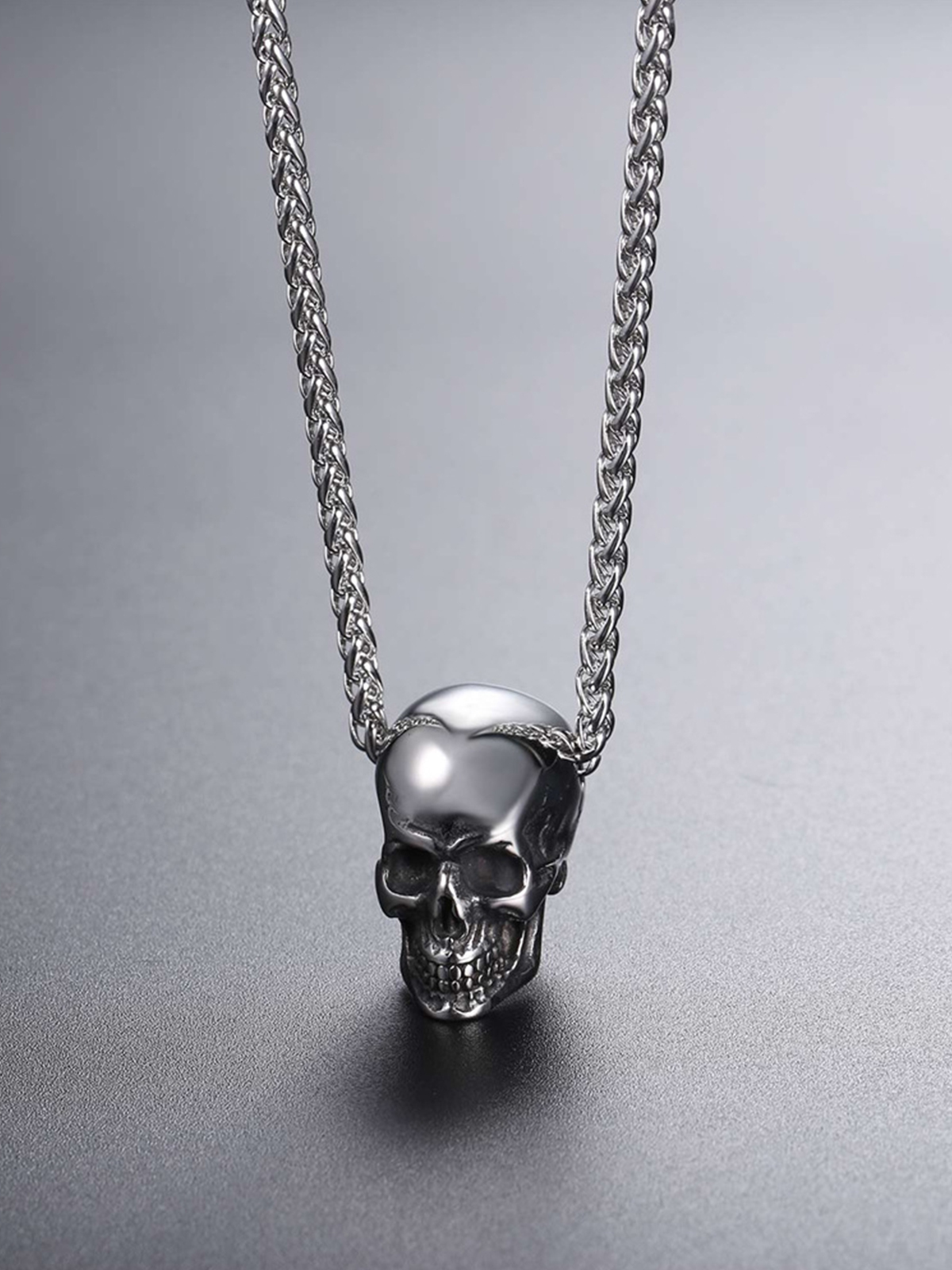 Antique Skull Pendant Punk Gothic Necklace in Stainless