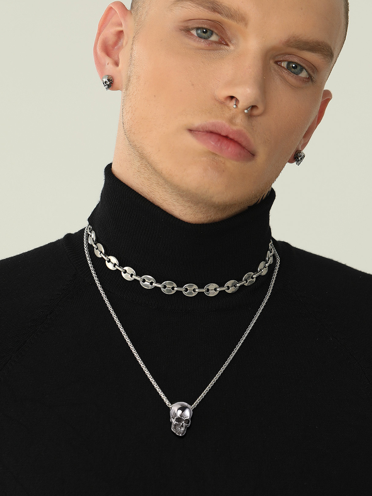 Antique Skull Pendant Punk Gothic Necklace in Stainless