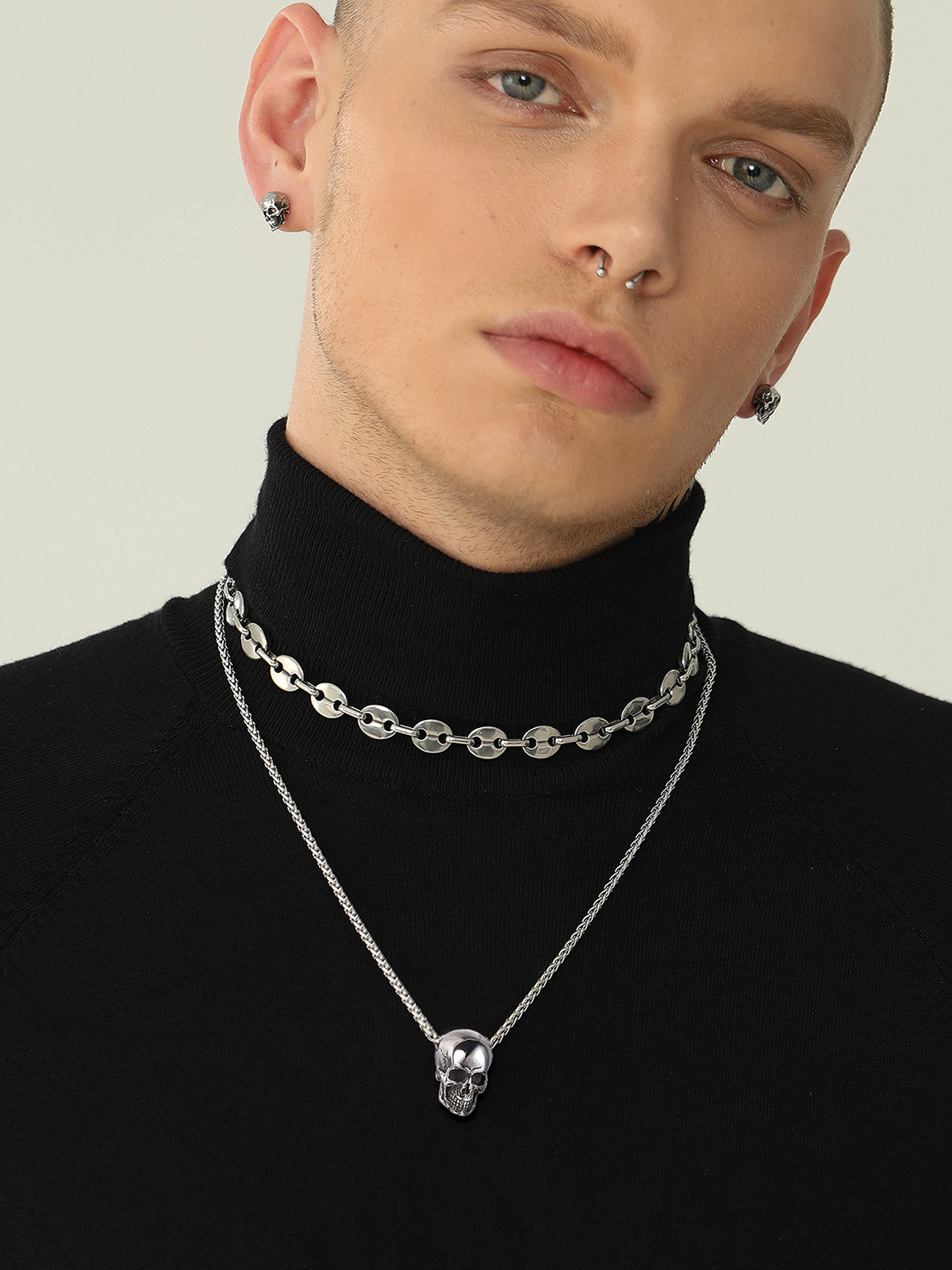 Antique Skull Pendant Punk Gothic Necklace in Stainless