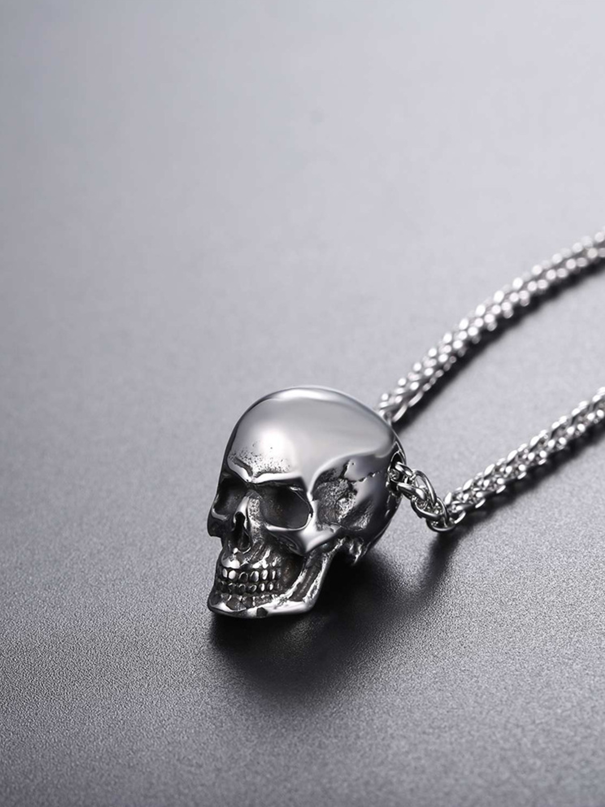 Antique Skull Pendant Punk Gothic Necklace in Stainless