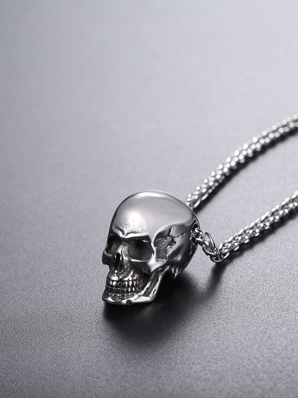Antique Skull Pendant Punk Gothic Necklace in Stainless
