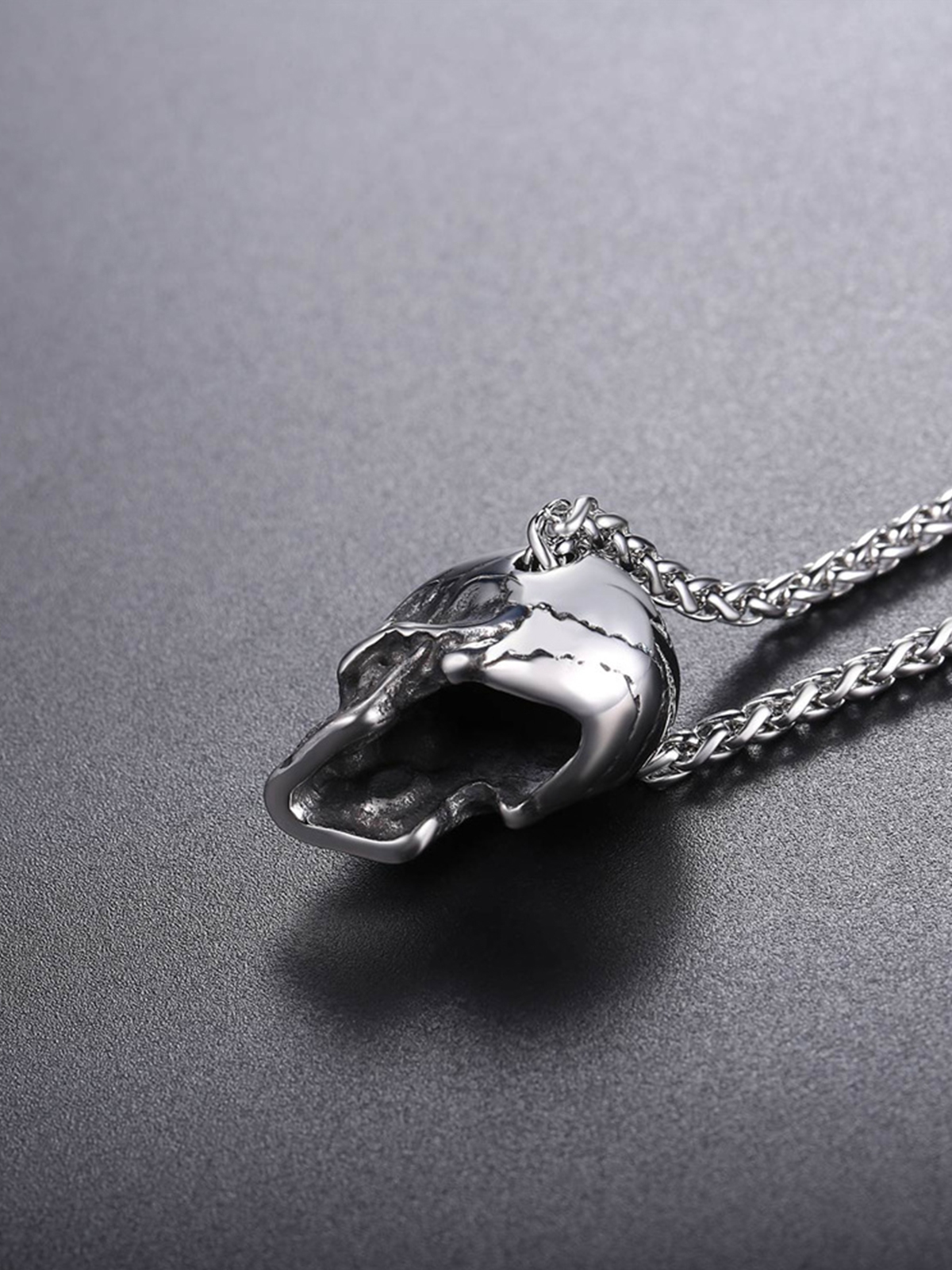 Antique Skull Pendant Punk Gothic Necklace in Stainless