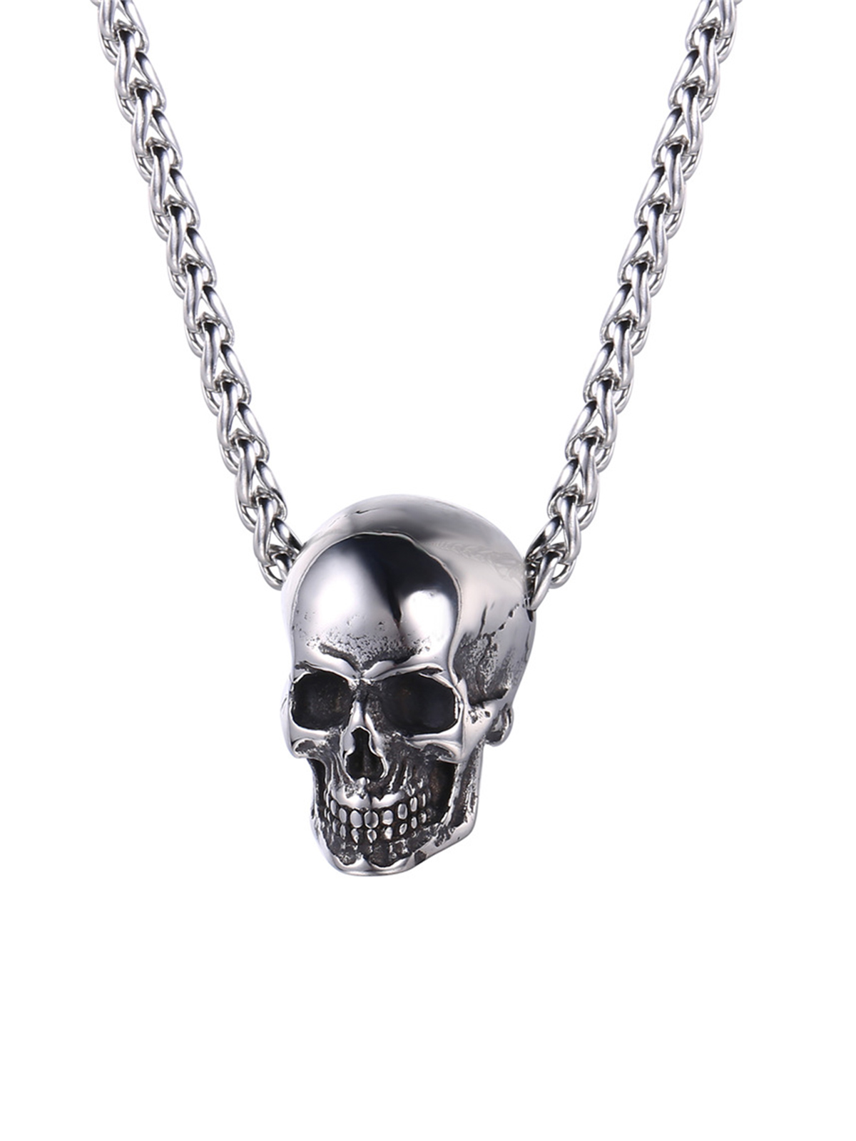 Antique Skull Pendant Punk Gothic Necklace in Stainless