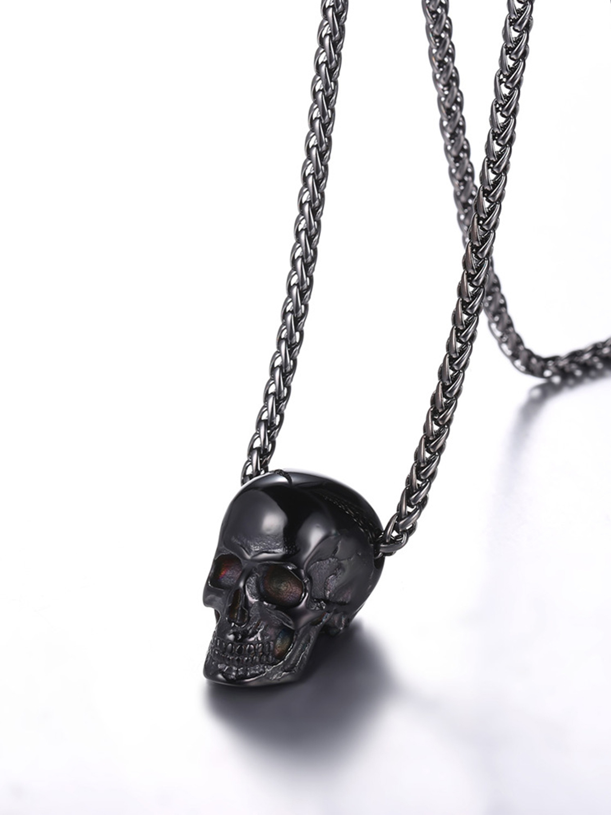 Antique Skull Pendant Punk Gothic Necklace in Black