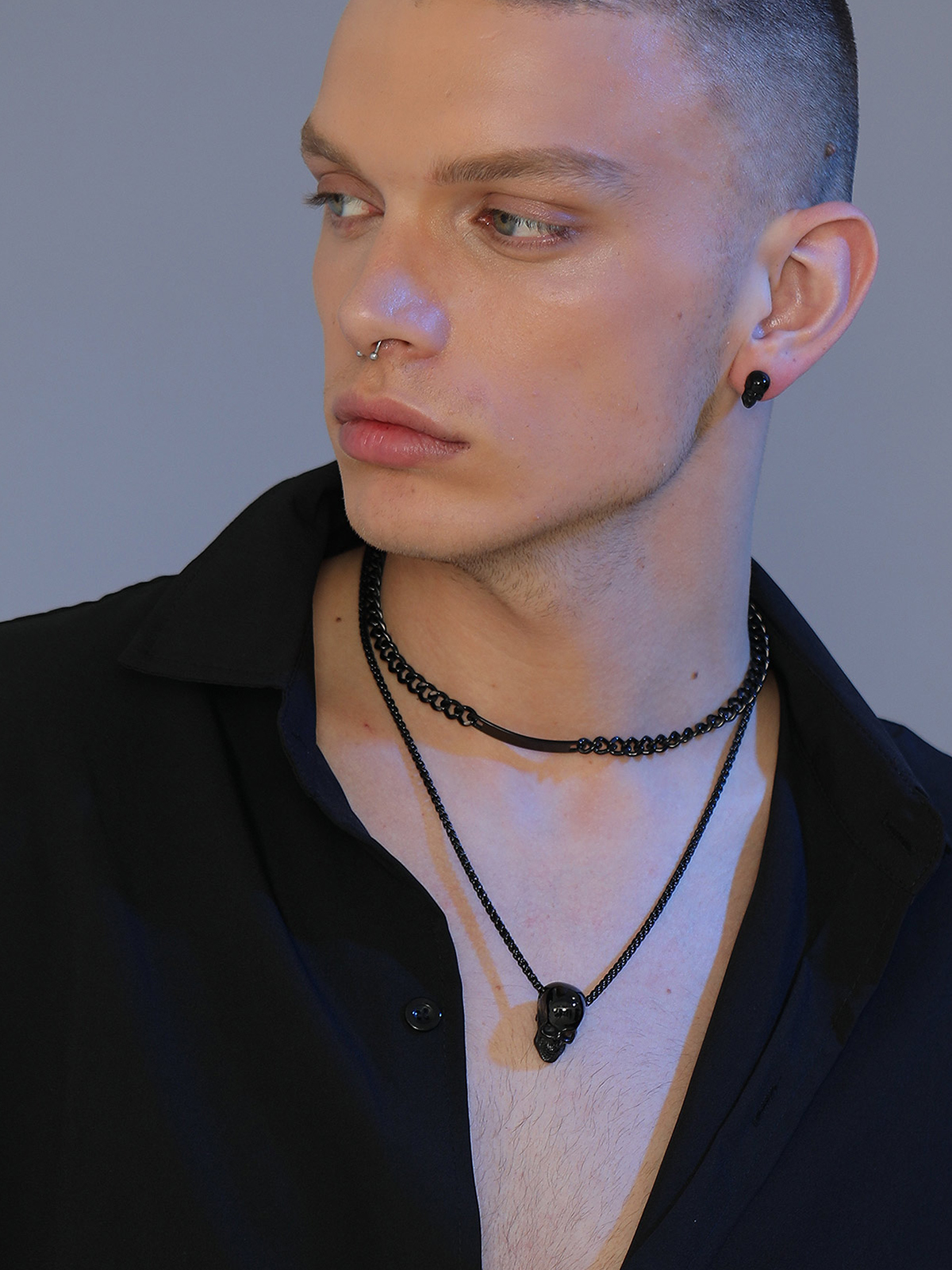 Antique Skull Pendant Punk Gothic Necklace in Black