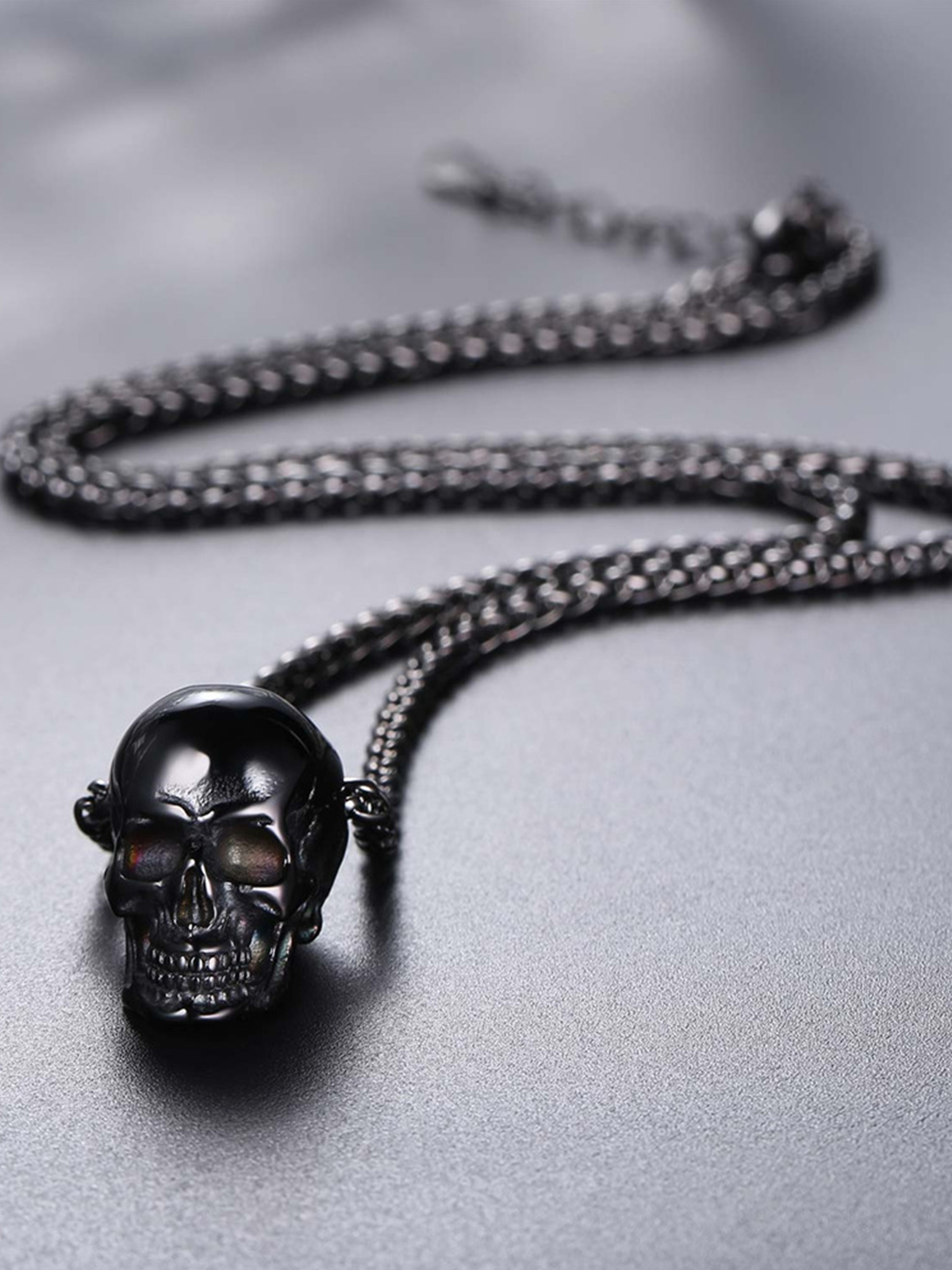Antique Skull Pendant Punk Gothic Necklace in Black