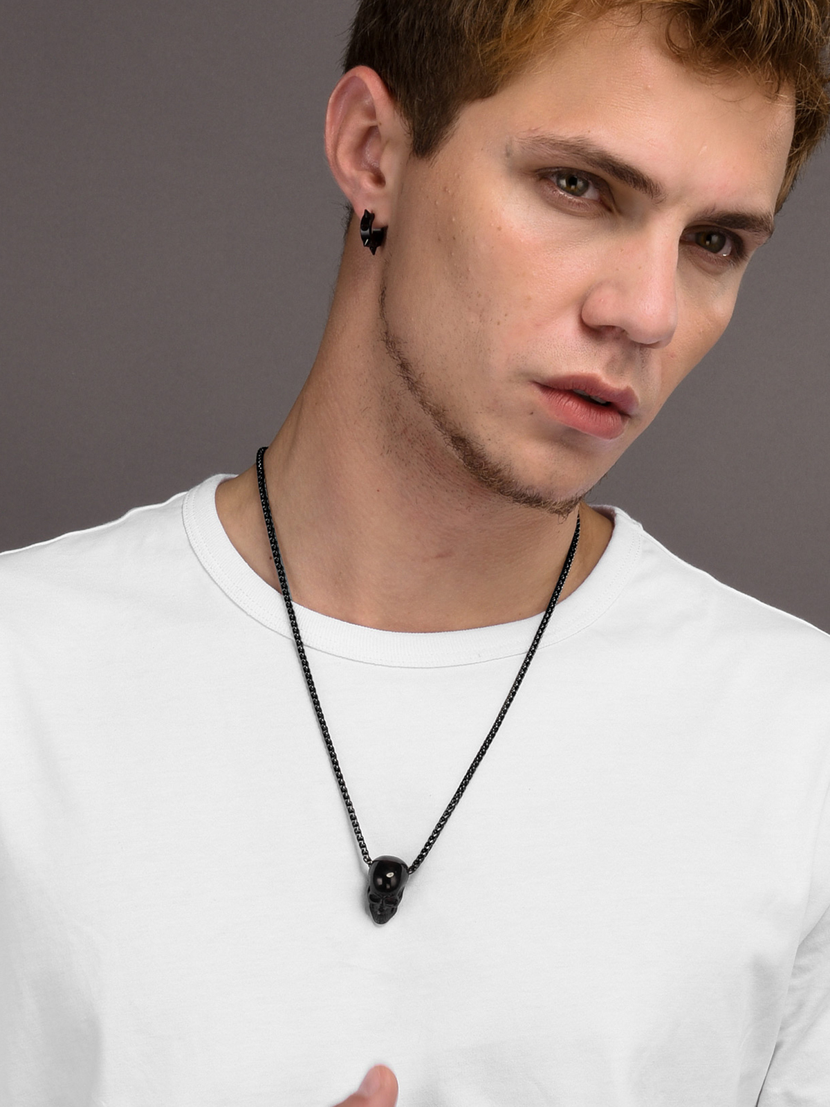Antique Skull Pendant Punk Gothic Necklace in Black