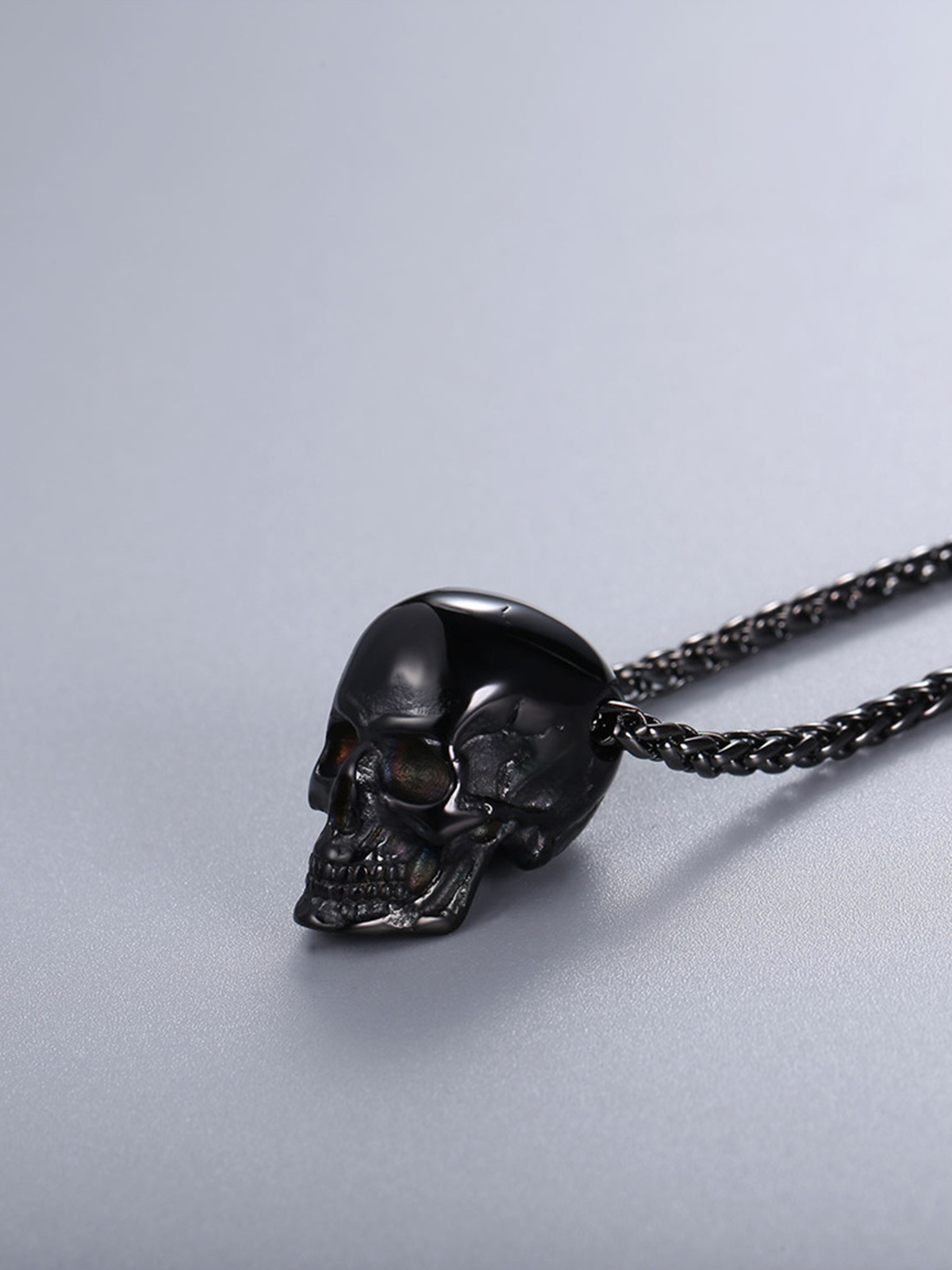 Antique Skull Pendant Punk Gothic Necklace in Black