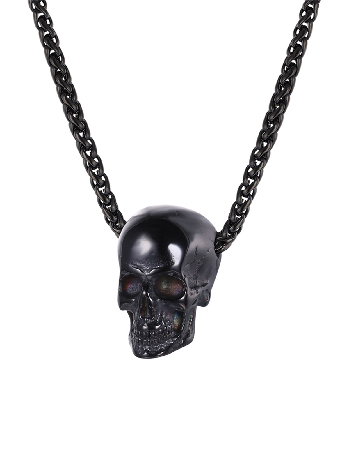 Antique Skull Pendant Punk Gothic Necklace in Black