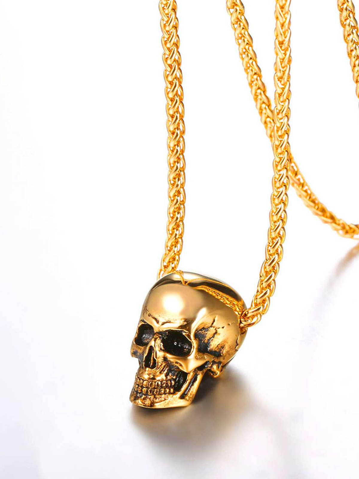 Antique Skull Pendant Punk Gothic Necklace in 18K Gold