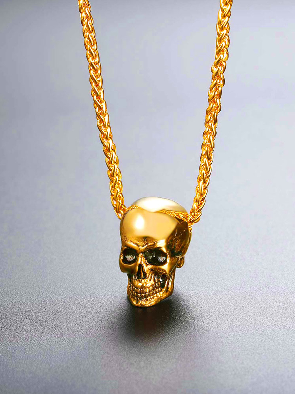 Antique Skull Pendant Punk Gothic Necklace in 18K Gold
