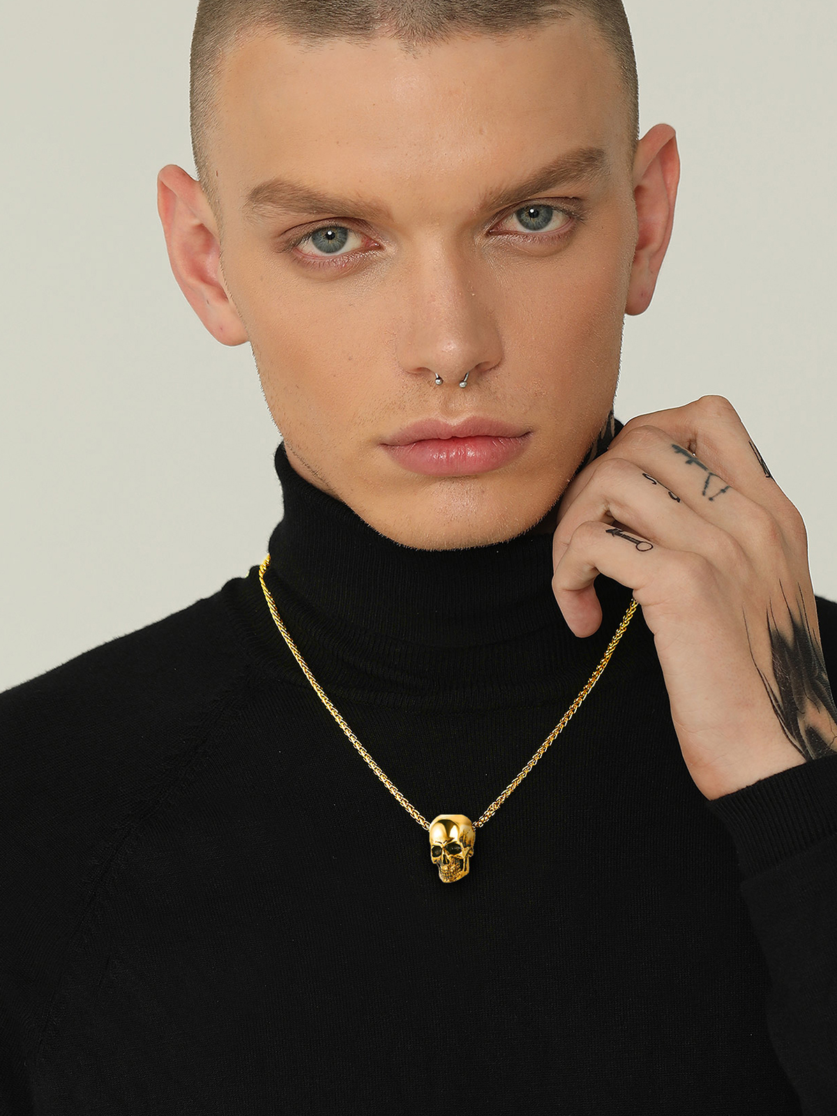 Antique Skull Pendant Punk Gothic Necklace in 18K Gold