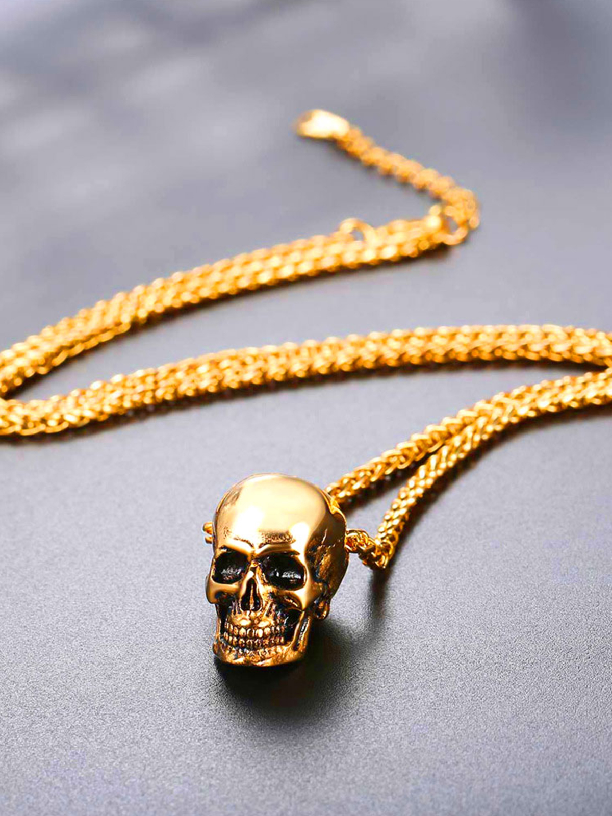 Antique Skull Pendant Punk Gothic Necklace in 18K Gold