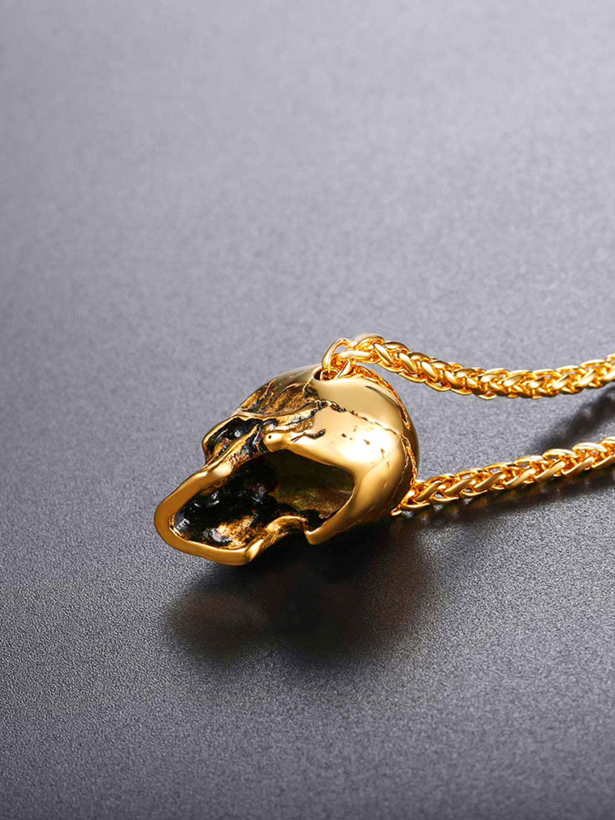 Antique Skull Pendant Punk Gothic Necklace in 18K Gold