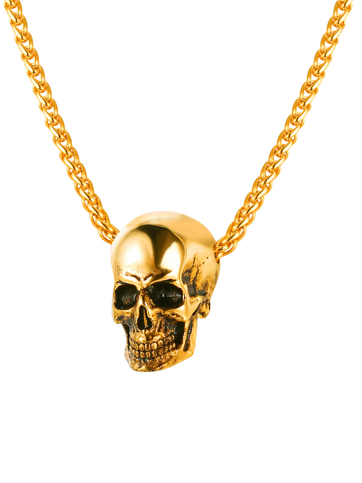 Antique Skull Pendant Punk Gothic Necklace in 18K Gold