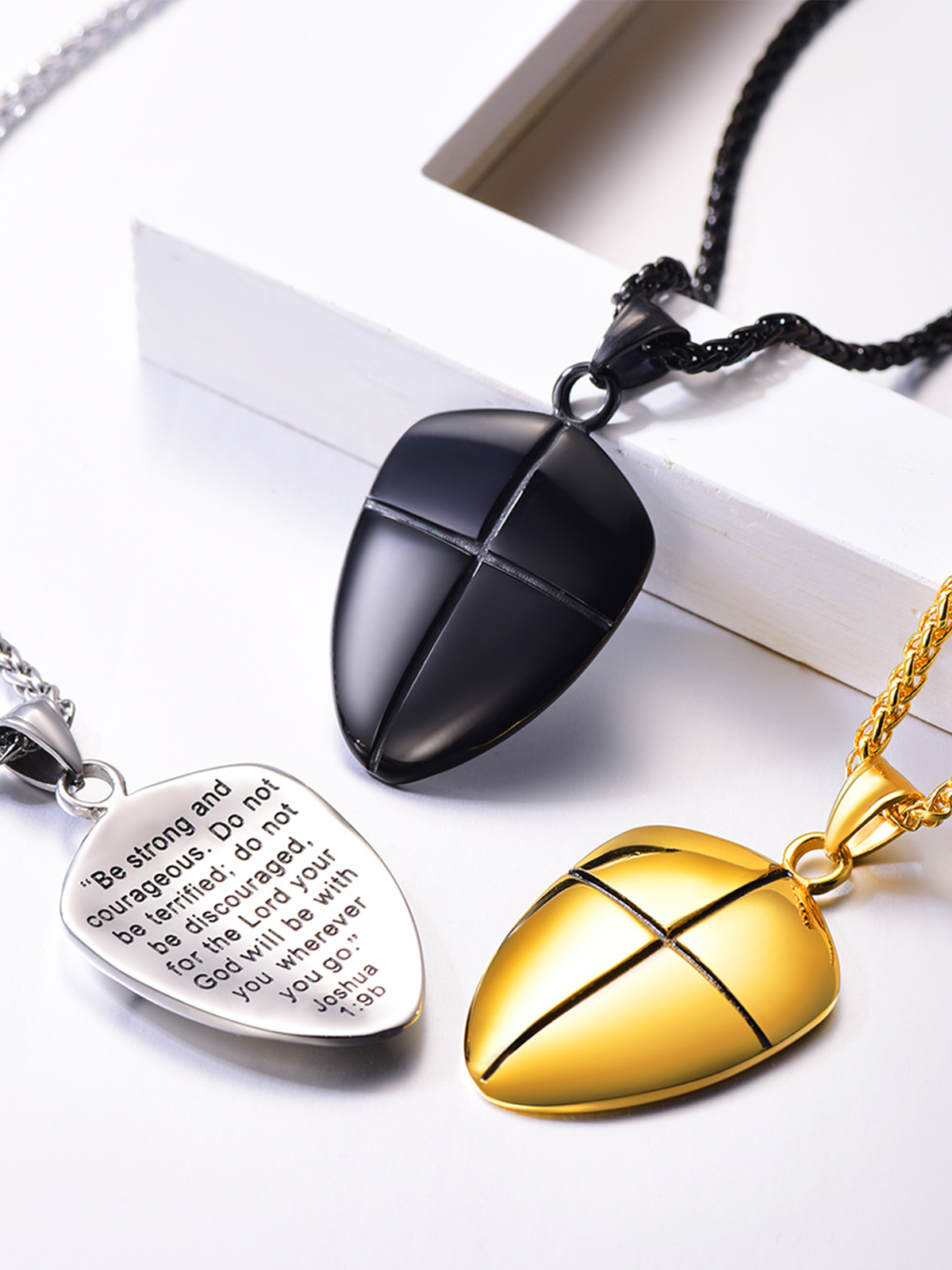 Shield of Faith Pendant Inspirational Necklace in Black