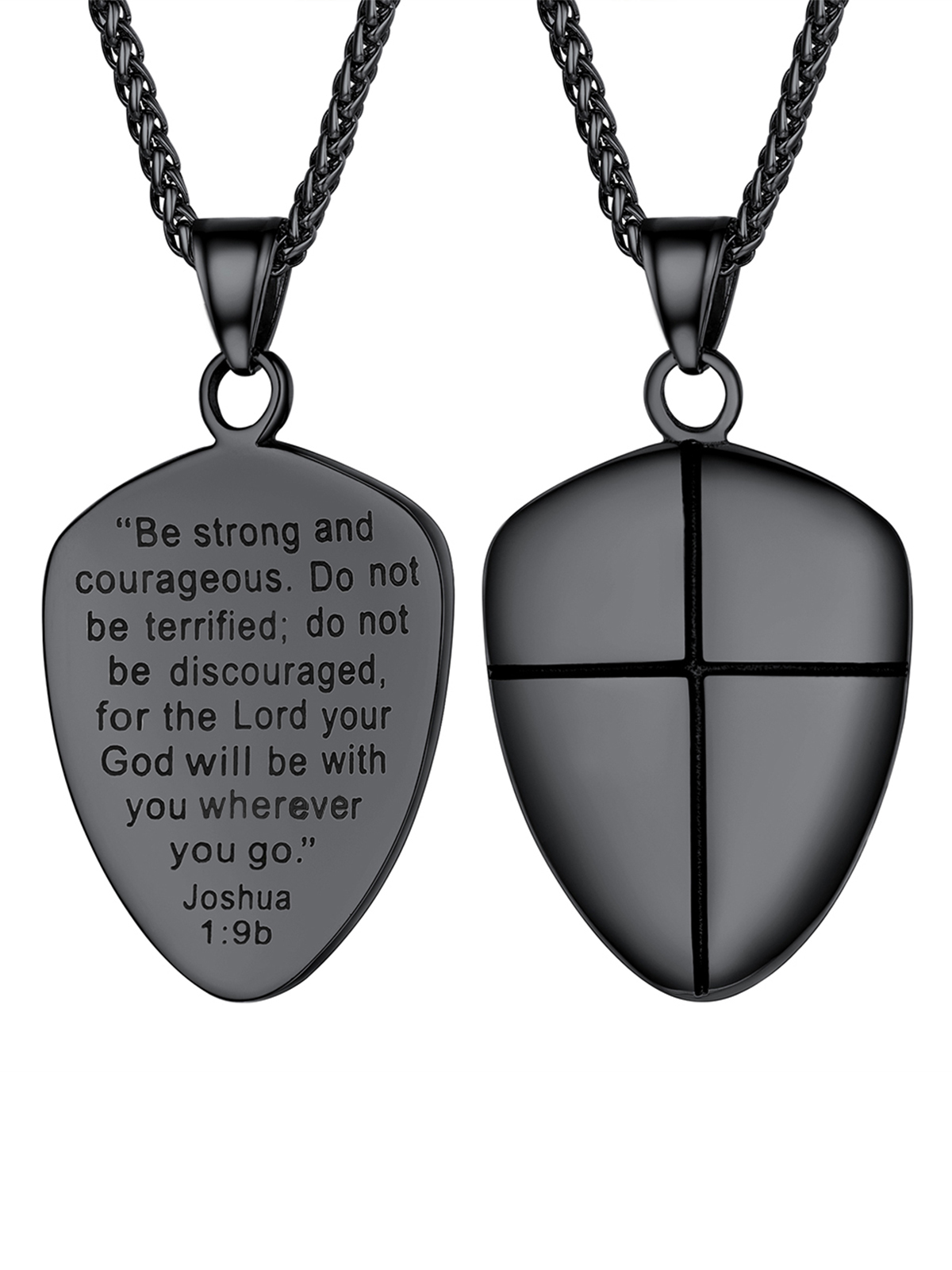 Shield of Faith Pendant Inspirational Necklace in Black