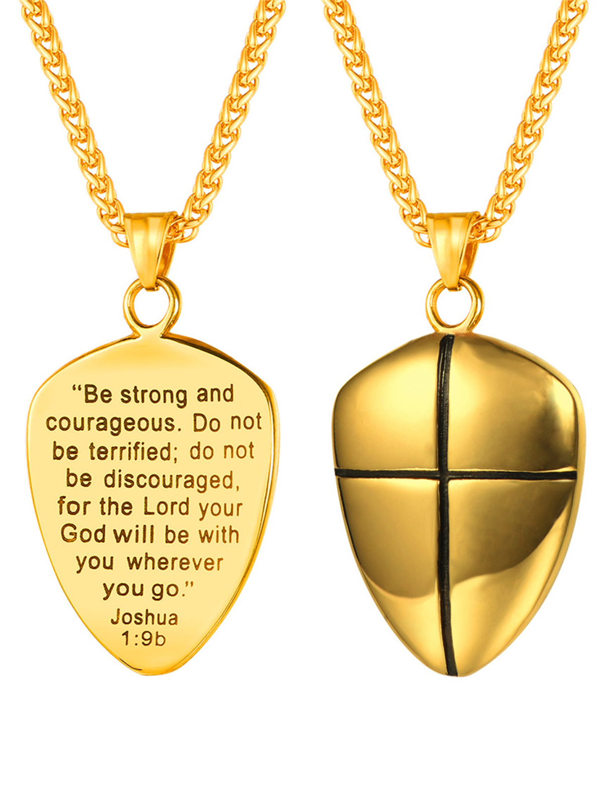 Shield of Faith Pendant Inspirational Necklace in 18K Gold