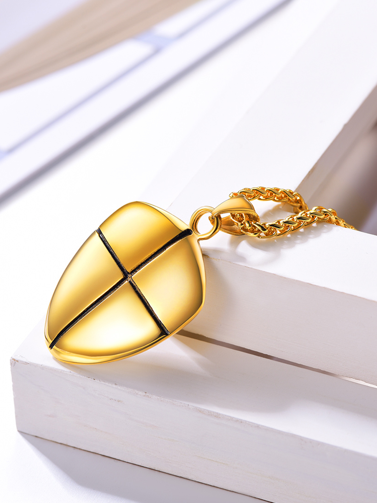Shield of Faith Pendant Inspirational Necklace in 18K Gold