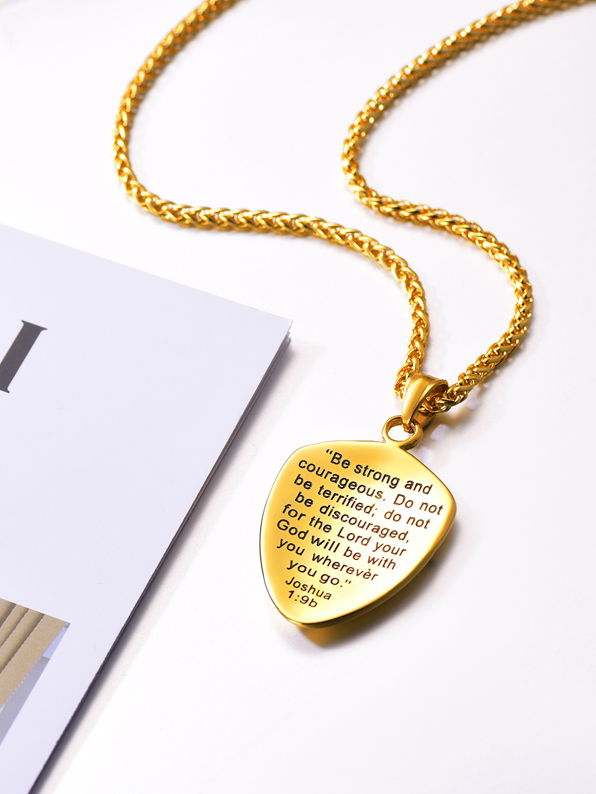 Shield of Faith Pendant Inspirational Necklace in 18K Gold