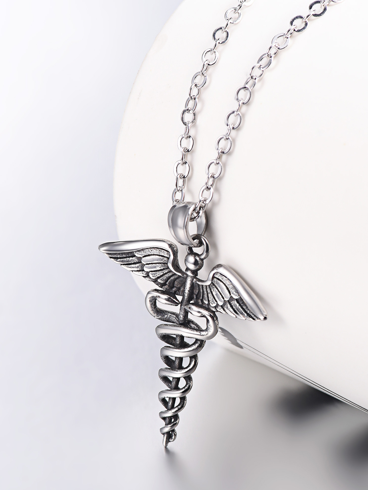 Caduceus Angel Pendant Nursing Necklace in Stainless