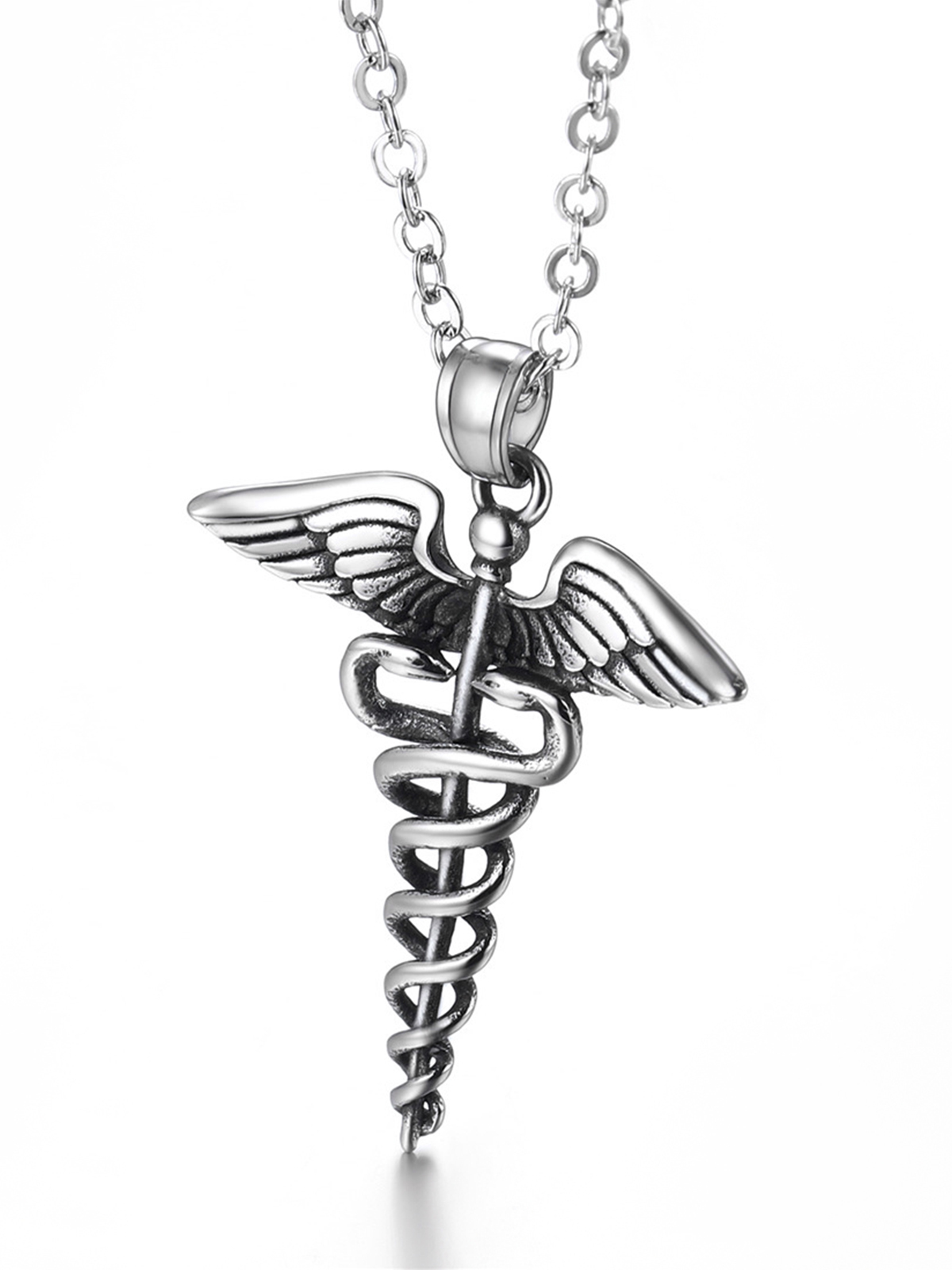 Caduceus Angel Pendant Nursing Necklace in Stainless