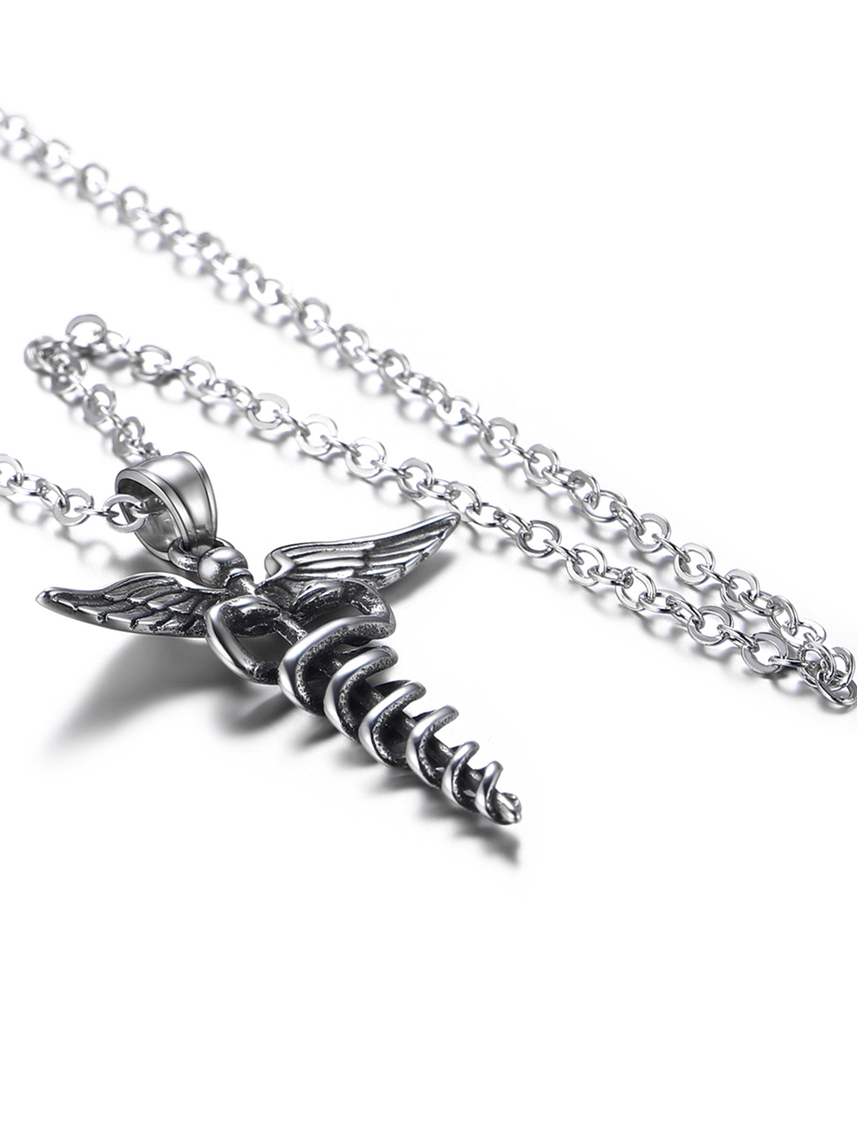 Caduceus Angel Pendant Nursing Necklace in Stainless