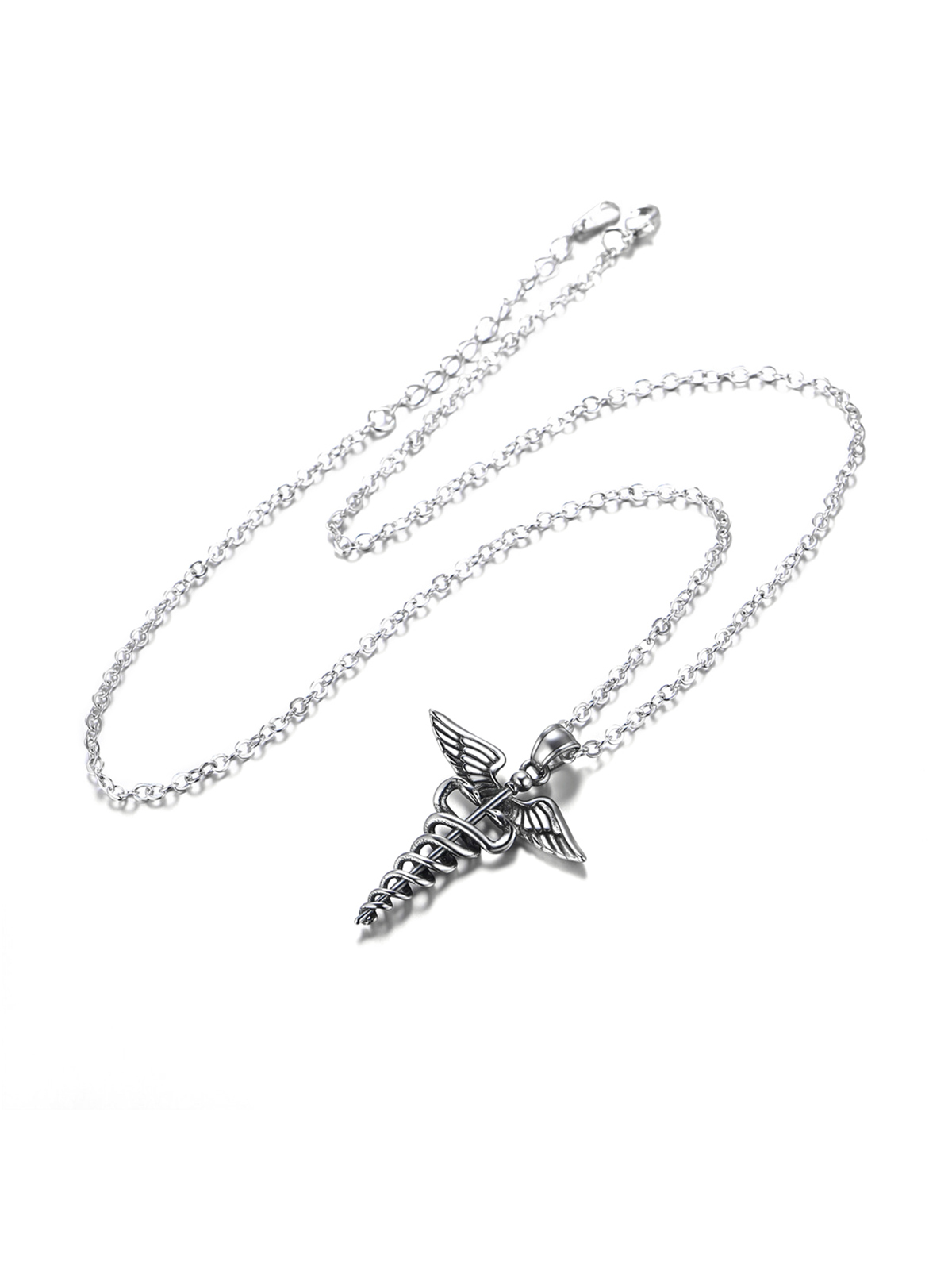 Caduceus Angel Pendant Nursing Necklace in Stainless