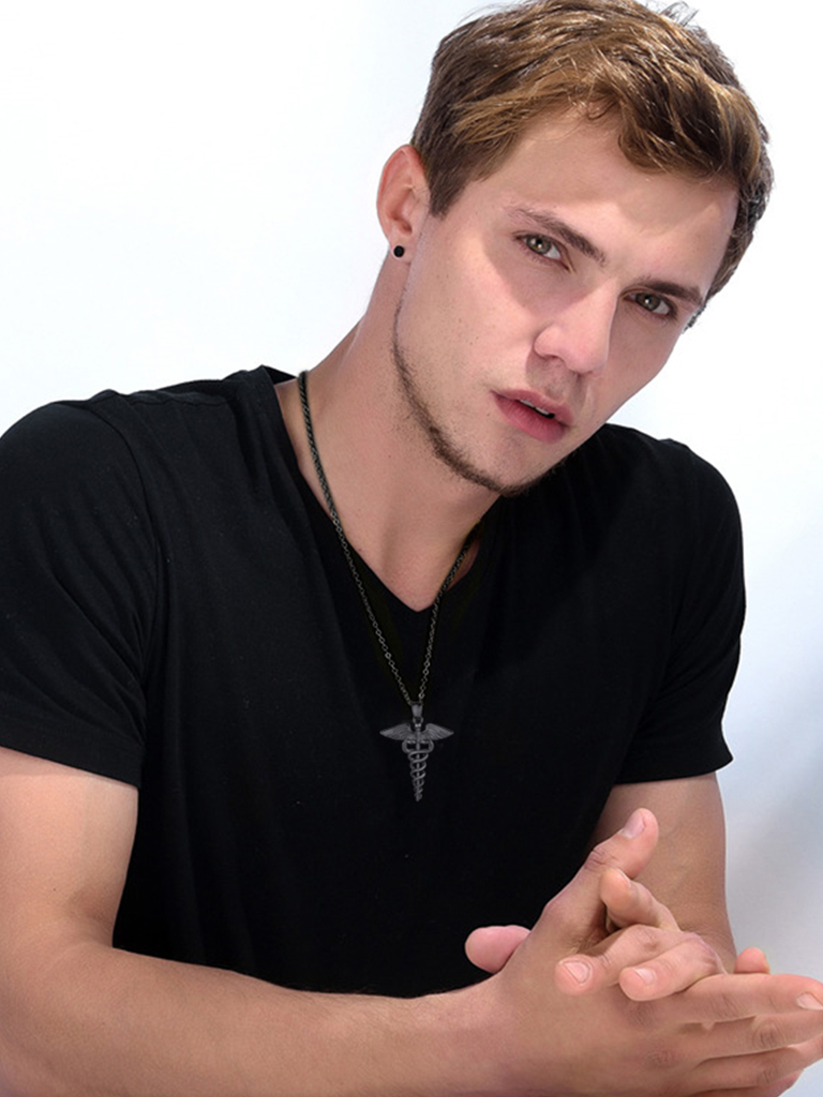 Caduceus Angel Pendant Nursing Necklace in Black