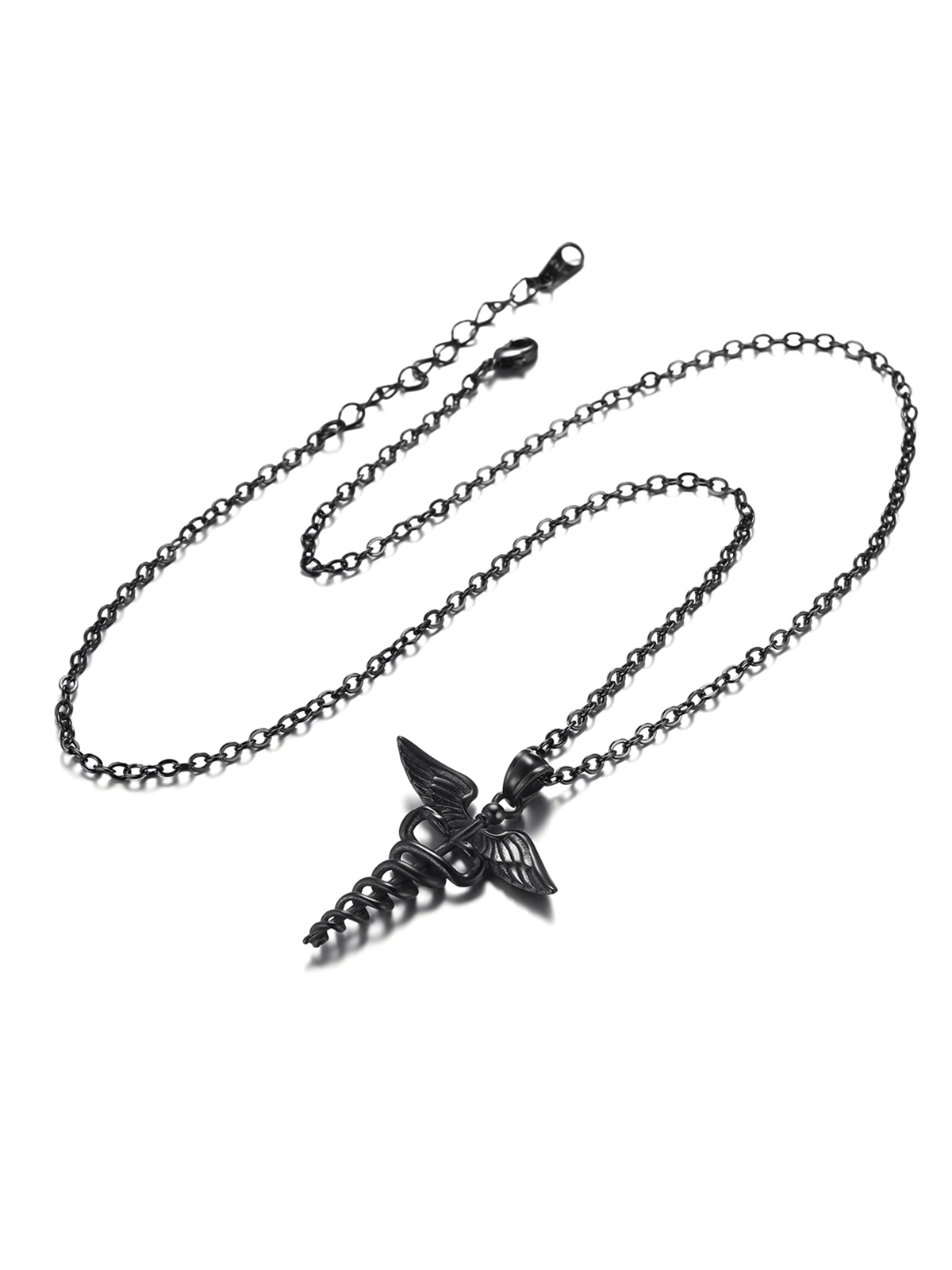 Caduceus Angel Pendant Nursing Necklace in Black