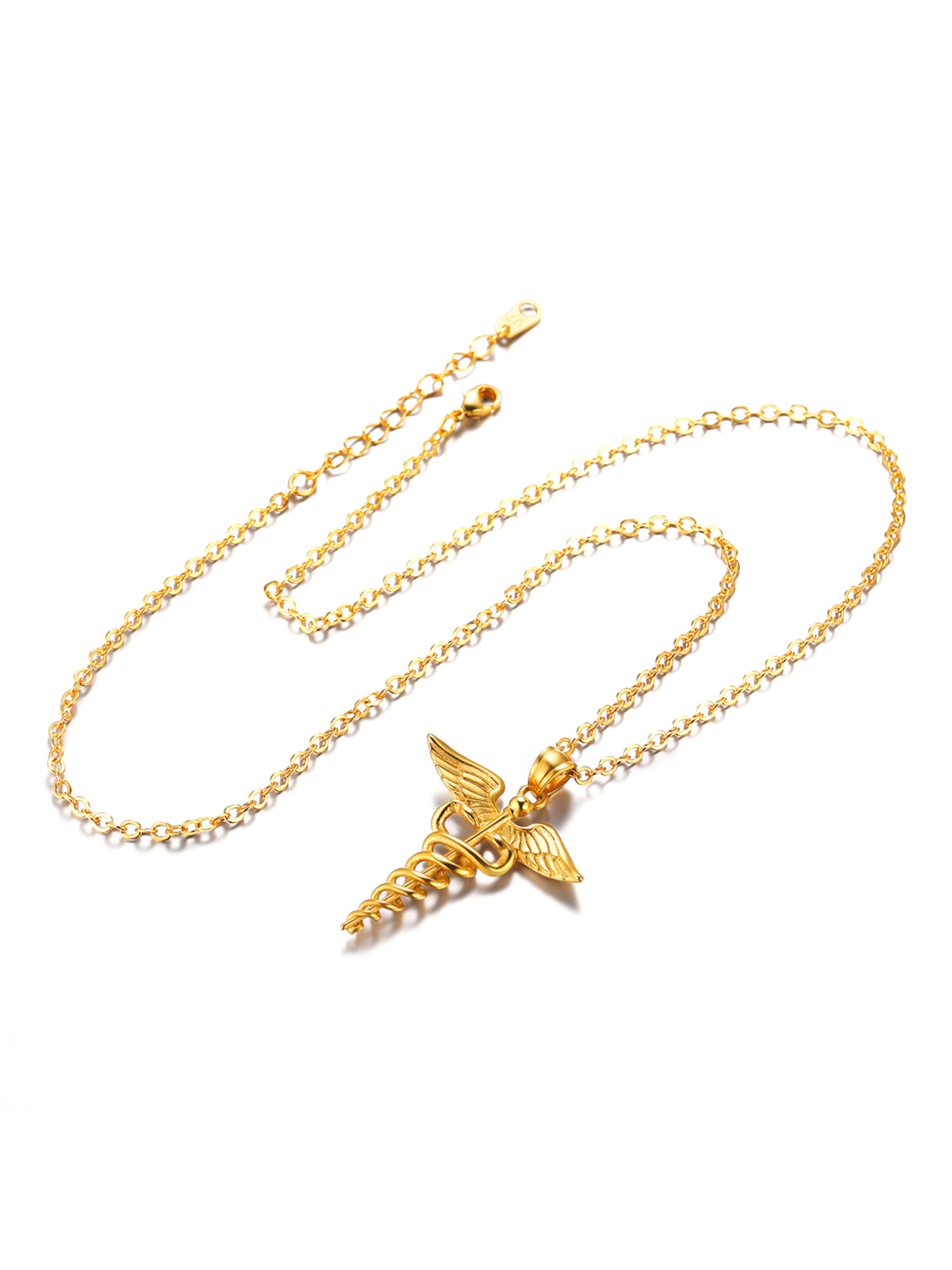 Caduceus Angel Pendant Nursing Necklace in 18K Gold