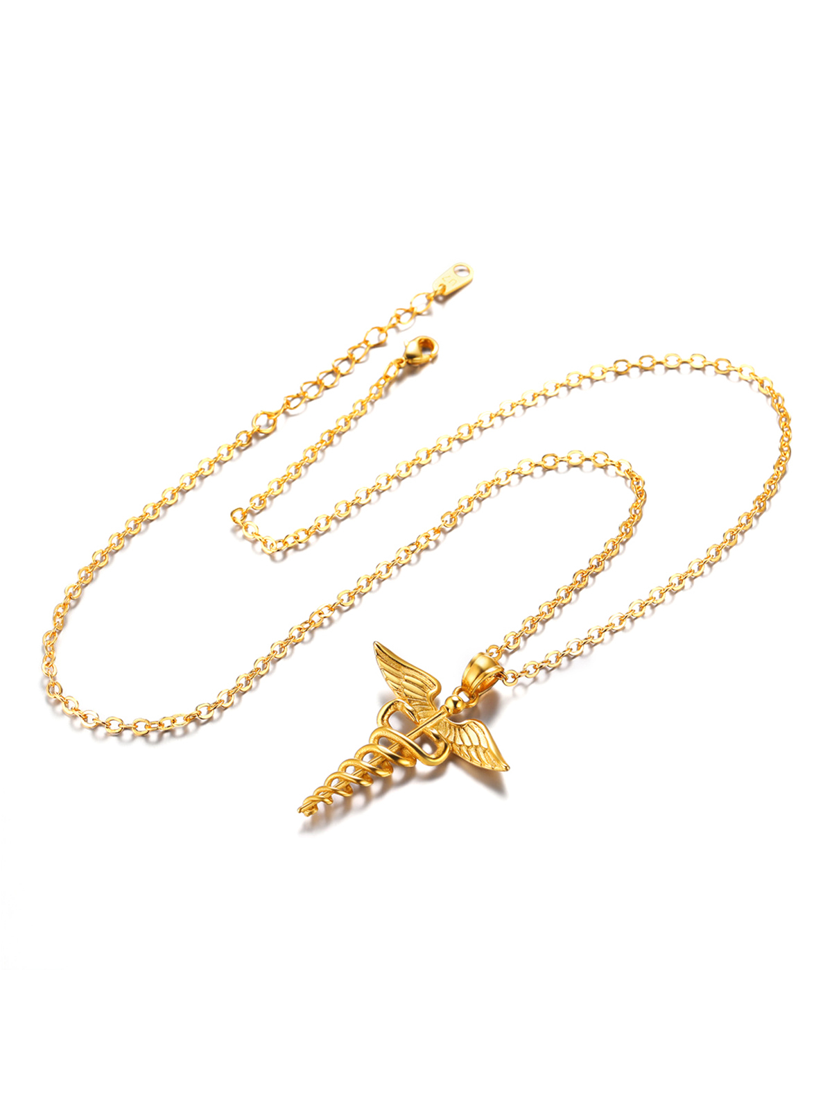 Caduceus Angel Pendant Nursing Necklace in 18K Gold