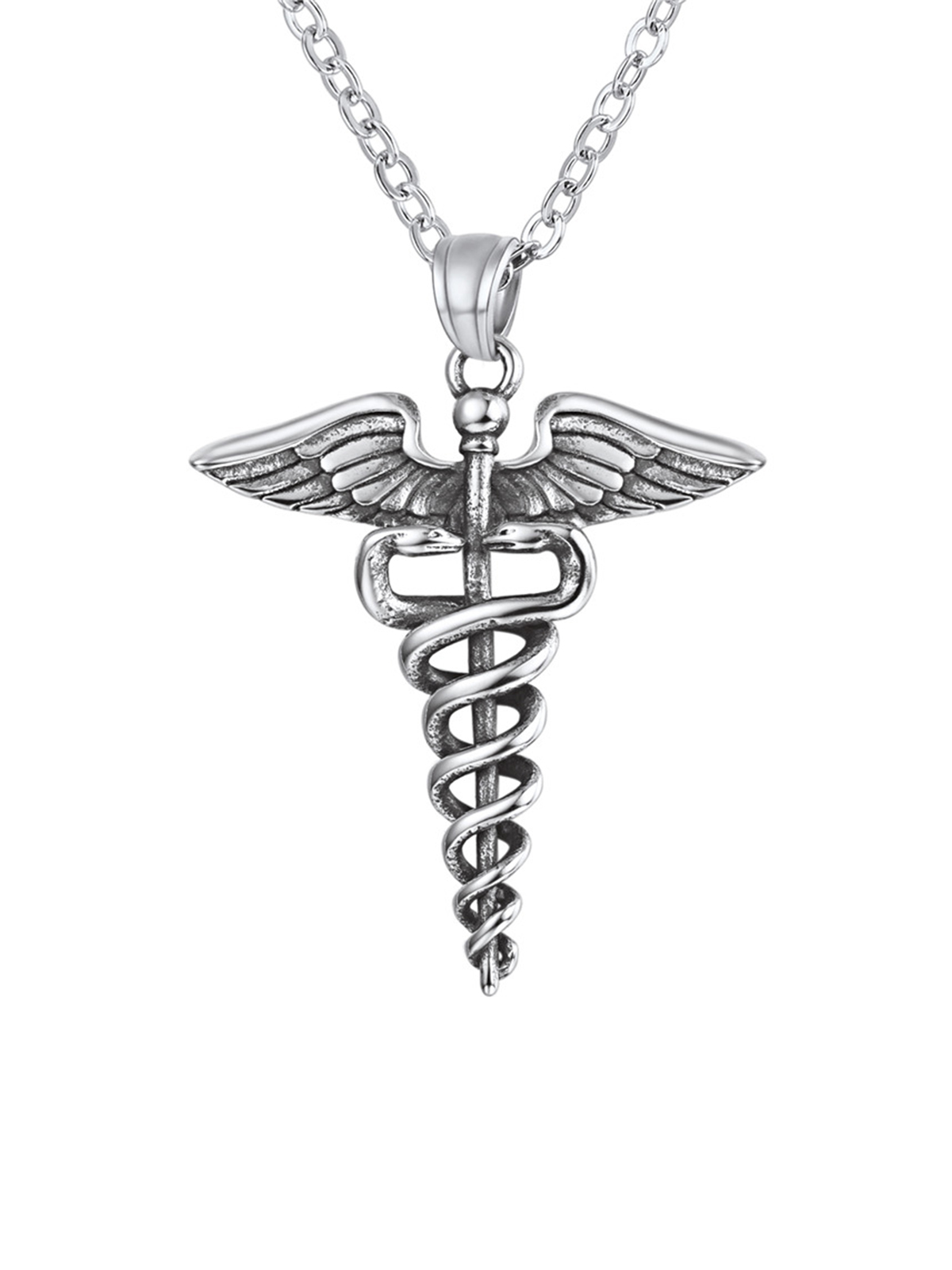 Caduceus Angel Pendant Nursing Necklace in Stainless