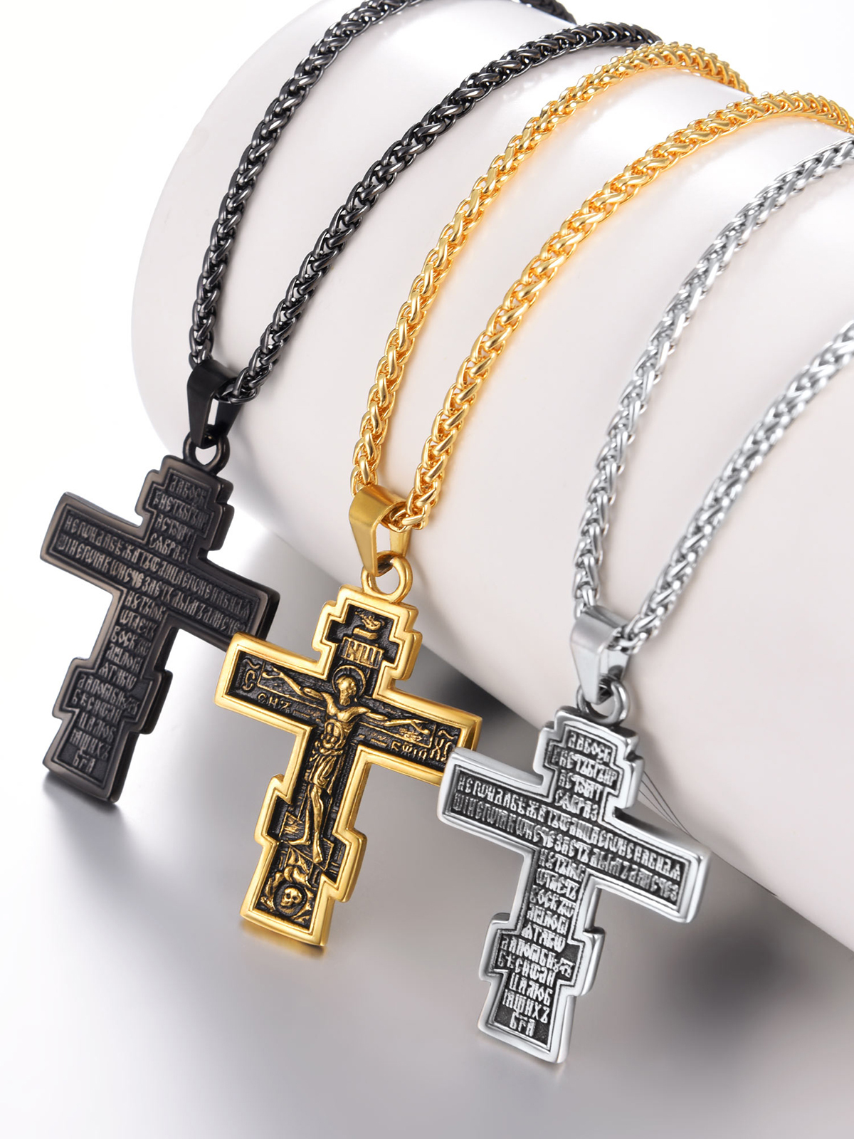 Orthodox Cross Pendant Jesus Crucifix Necklace in Stainless