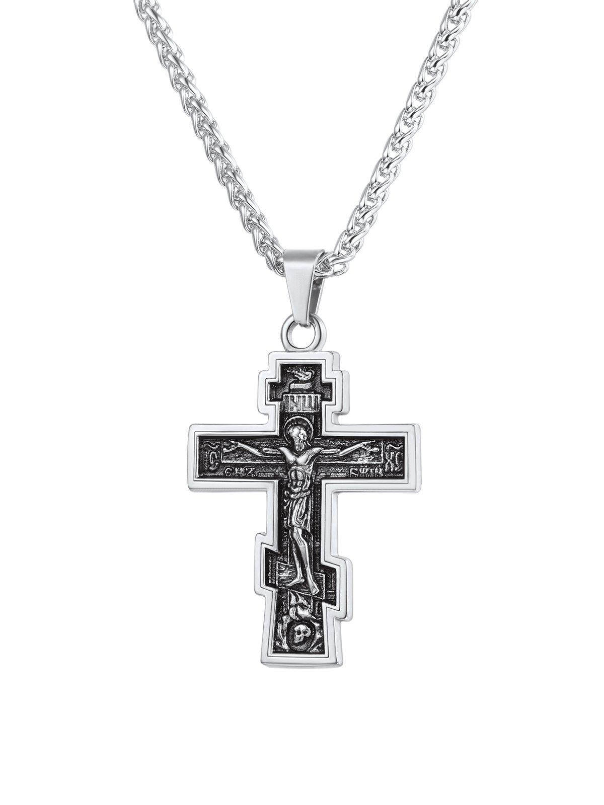 Orthodox Cross Pendant Jesus Crucifix Necklace in Stainless