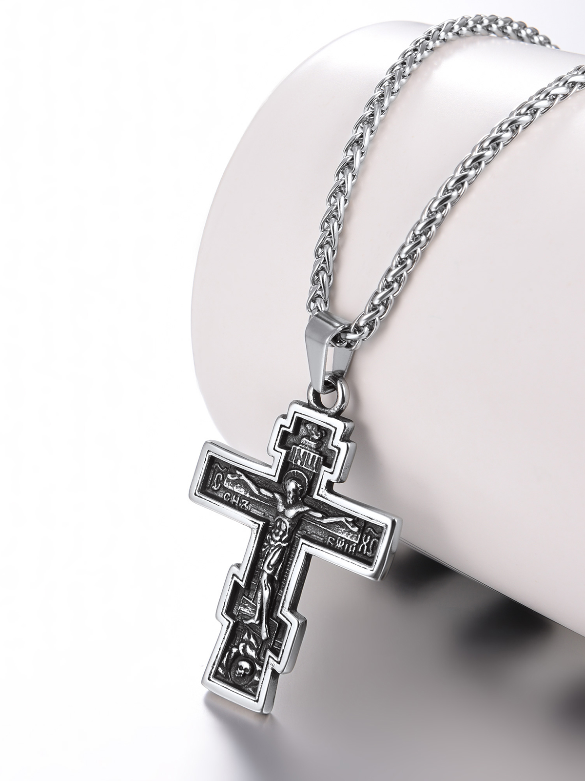Orthodox Cross Pendant Jesus Crucifix Necklace in Stainless