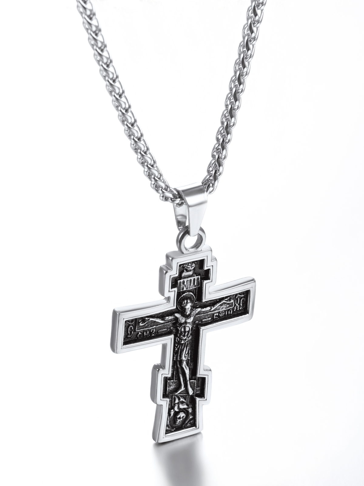 Orthodox Cross Pendant Jesus Crucifix Necklace in Stainless