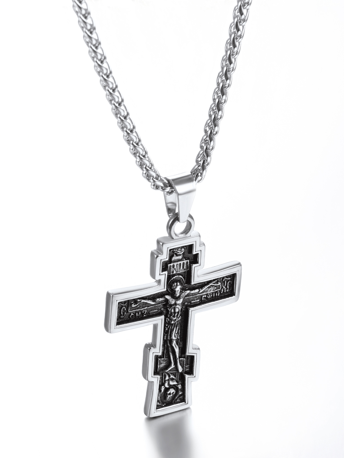 Orthodox Cross Pendant Jesus Crucifix Necklace in Stainless
