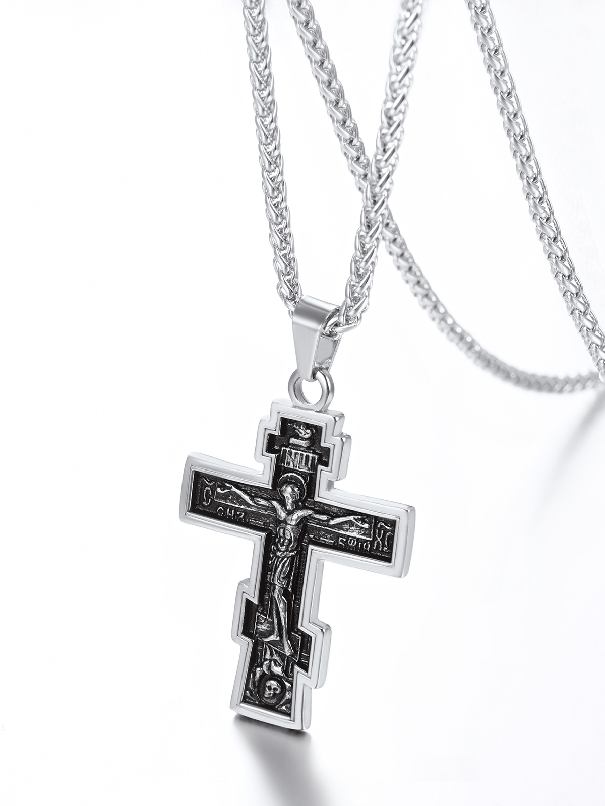 Orthodox Cross Pendant Jesus Crucifix Necklace in Stainless