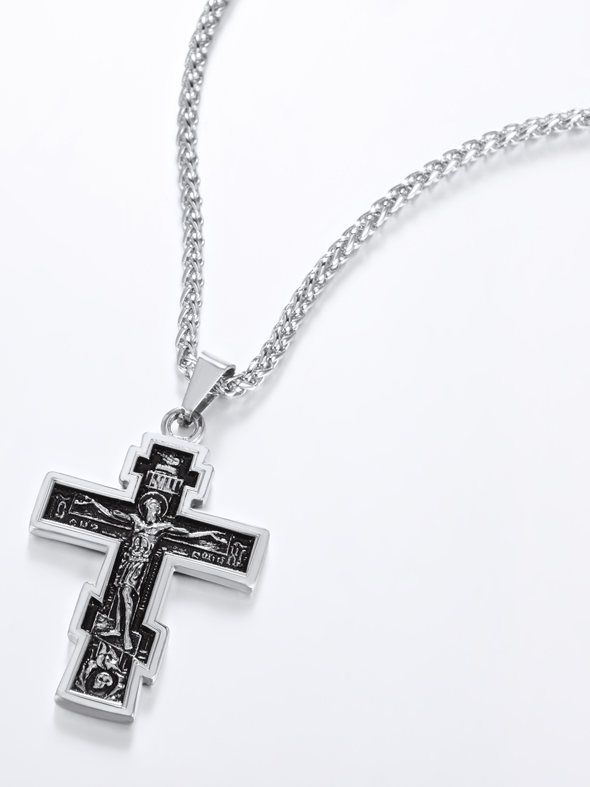 Orthodox Cross Pendant Jesus Crucifix Necklace in Stainless