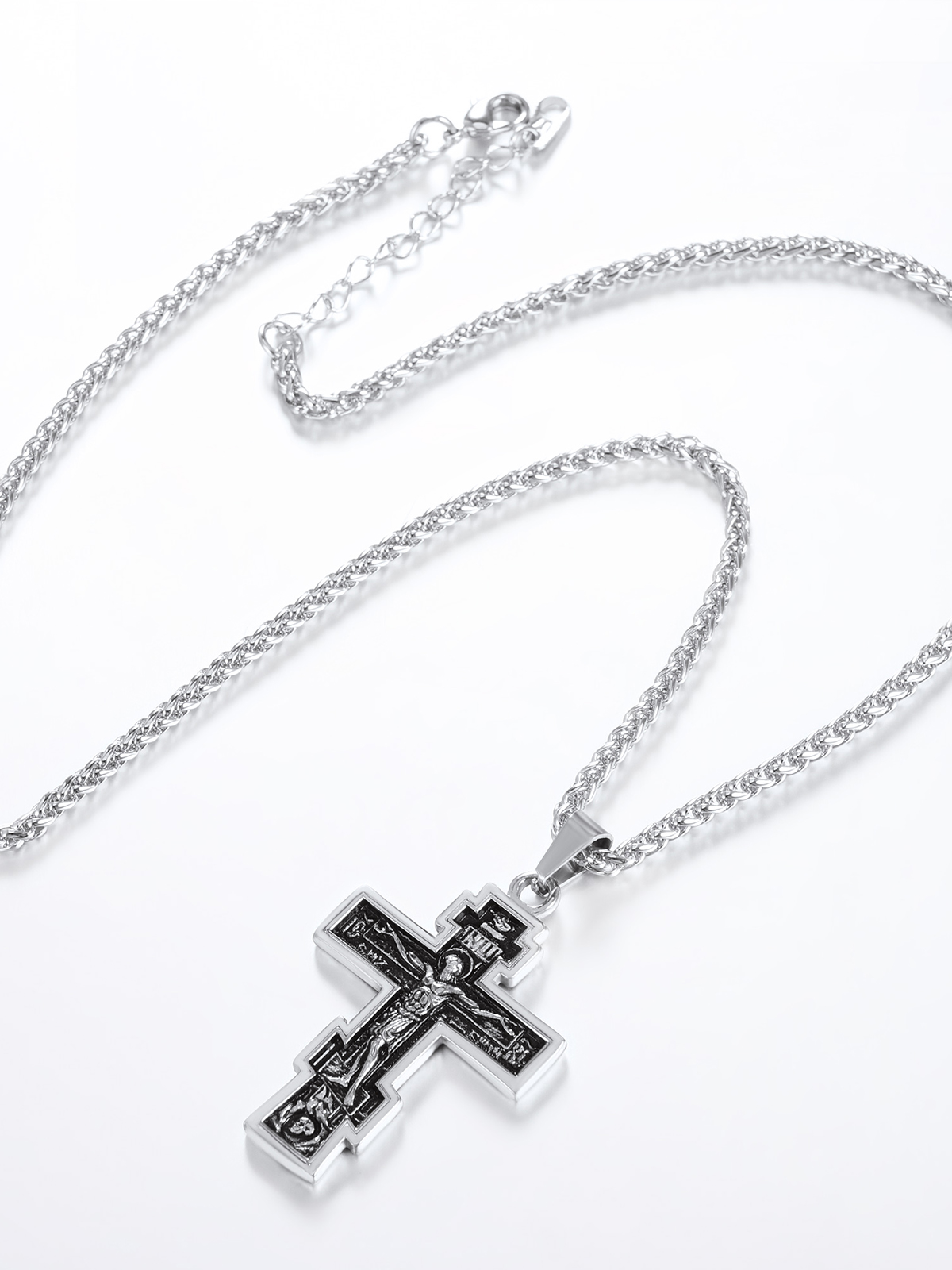 Orthodox Cross Pendant Jesus Crucifix Necklace in Stainless