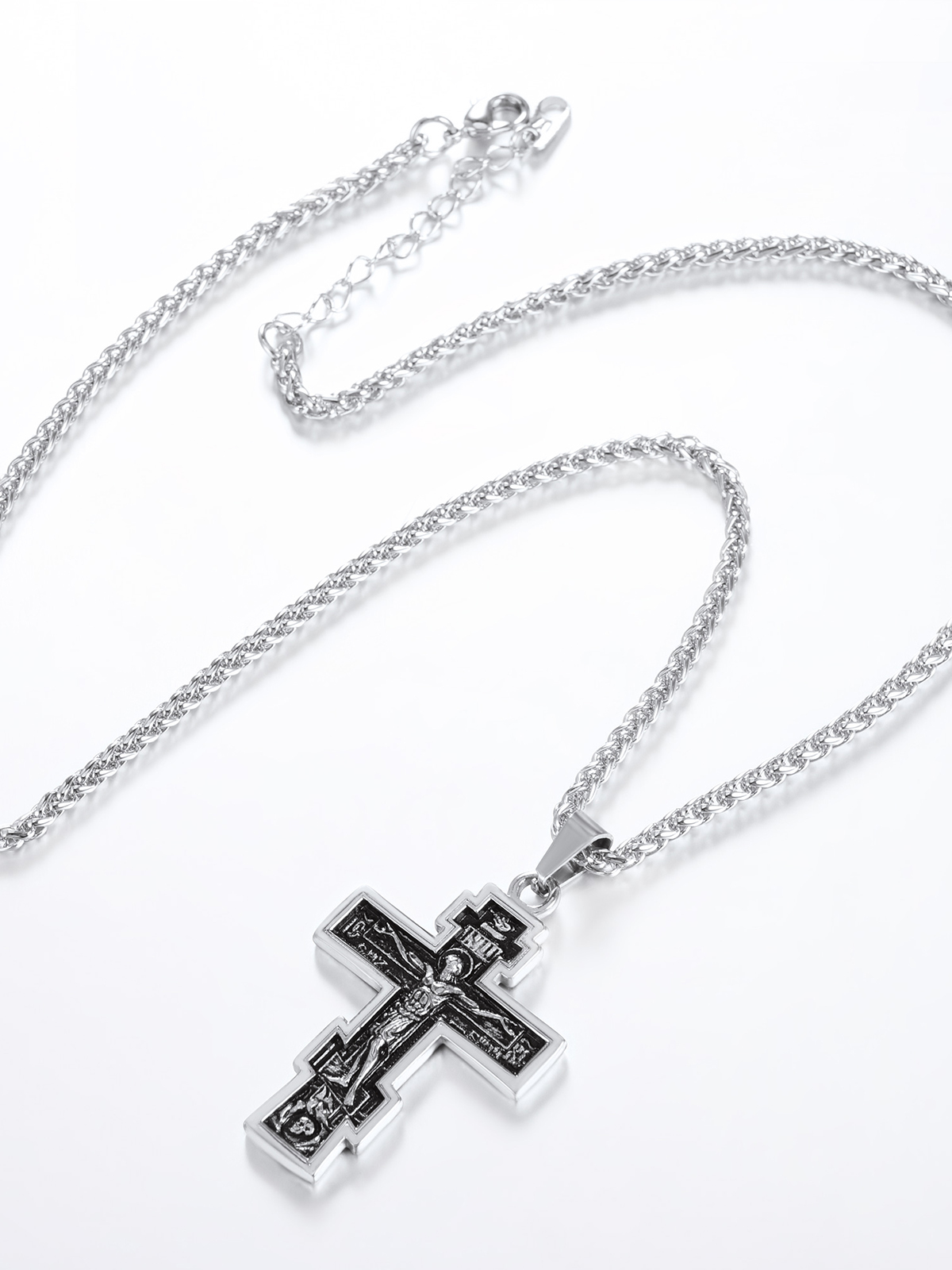 Orthodox Cross Pendant Jesus Crucifix Necklace in Stainless