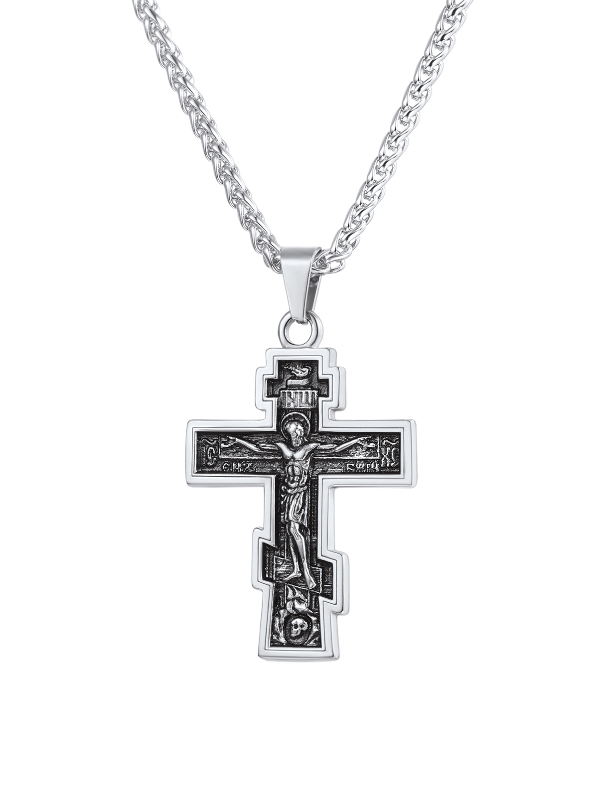 Orthodox Cross Pendant Jesus Crucifix Necklace in Stainless